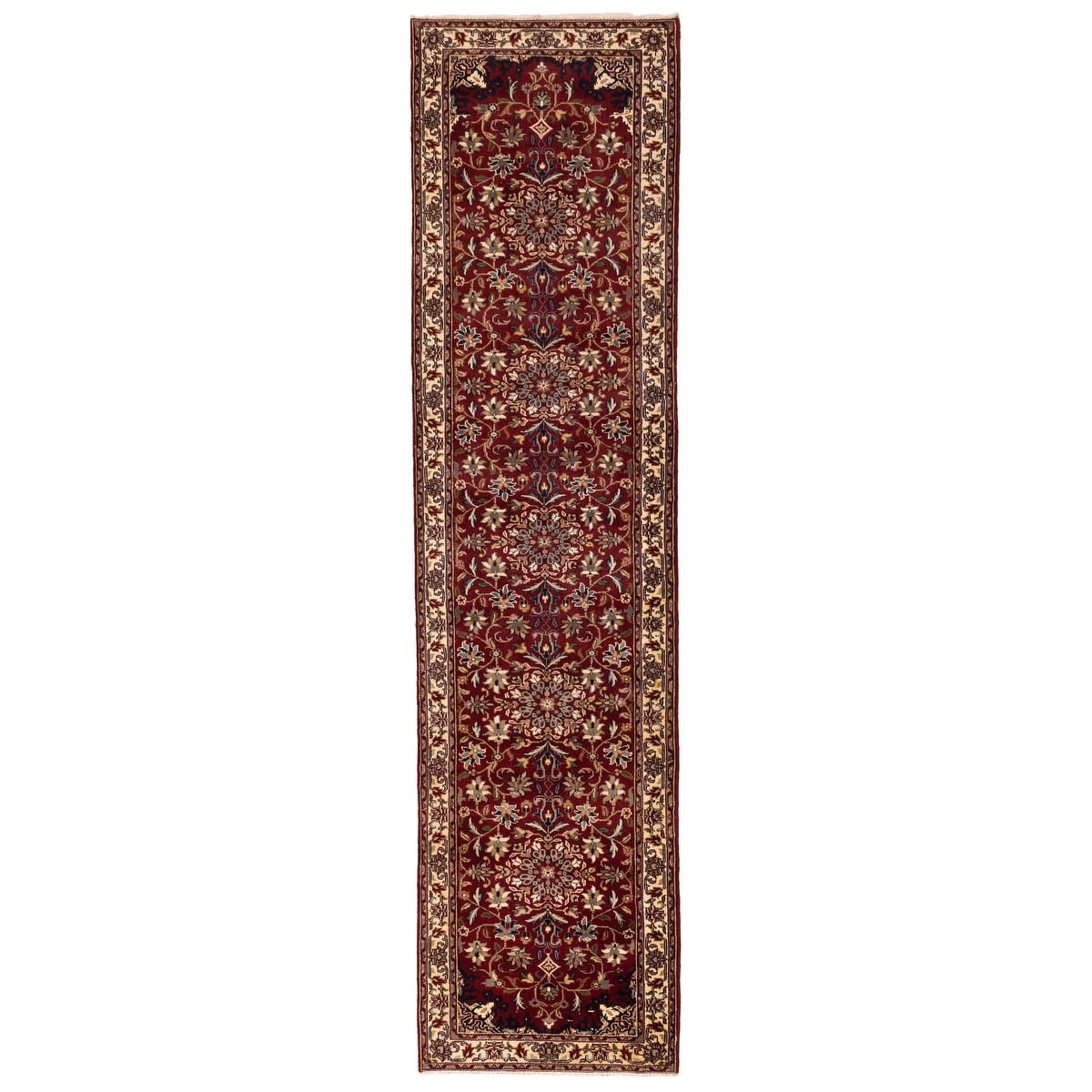 Ecarpetgallery Hand Knotted Finest Agra Jaipur Dark Red Wool Rug 28 X 110