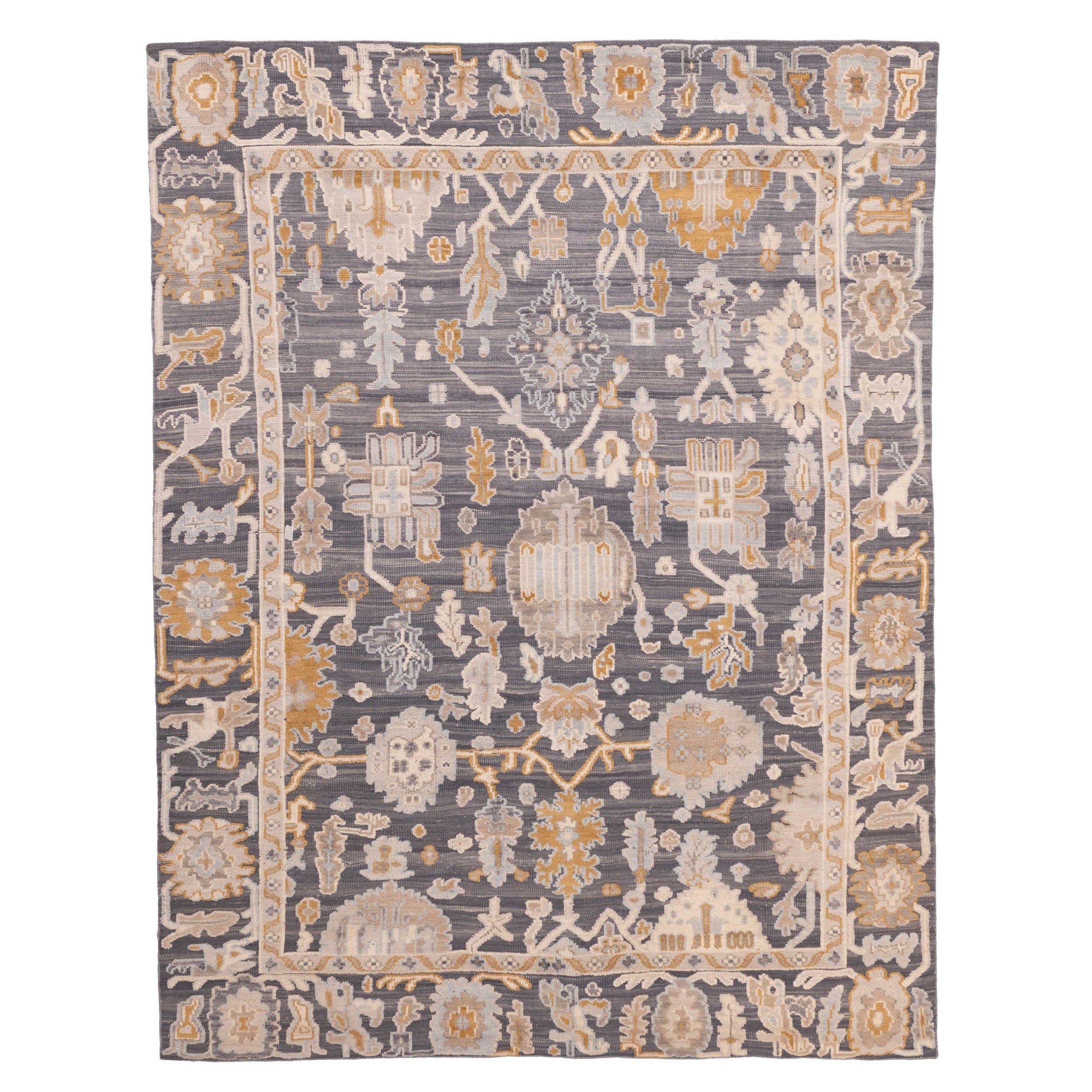 Ecarpetgallery Hand Knotted Finest Oushak Dark Grey Wool Rug 710 X 103