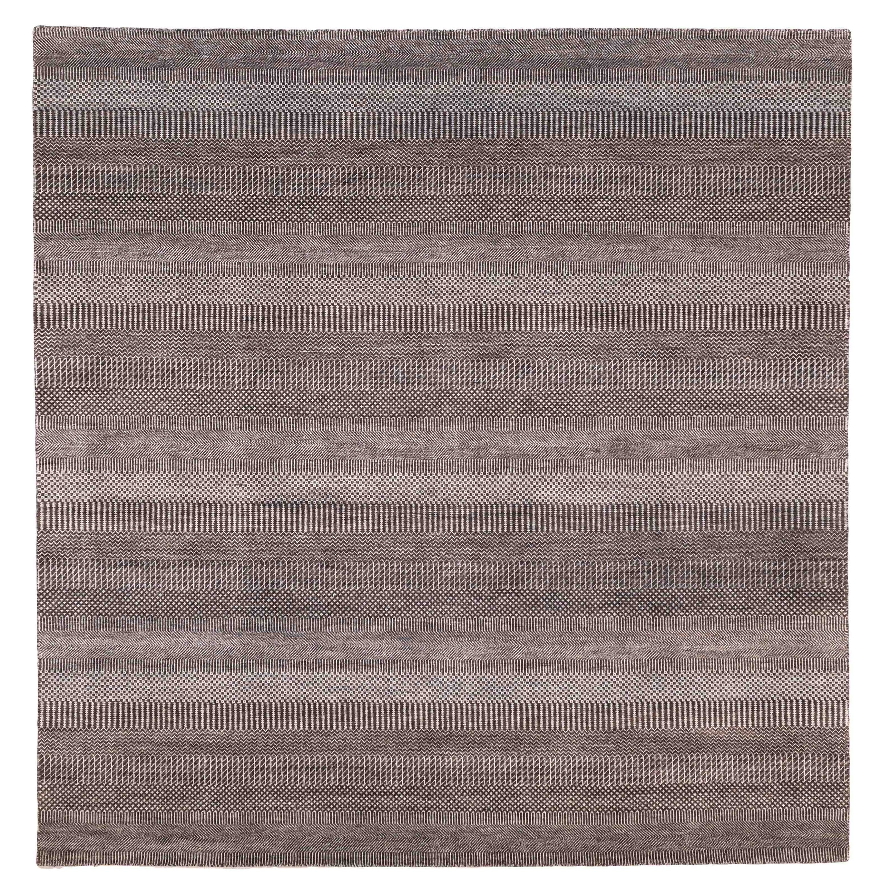 Ecarpetgallery Hand Knotted Finest Silk Shadow Black Light Grey Silk Wool Rug 81 X 83