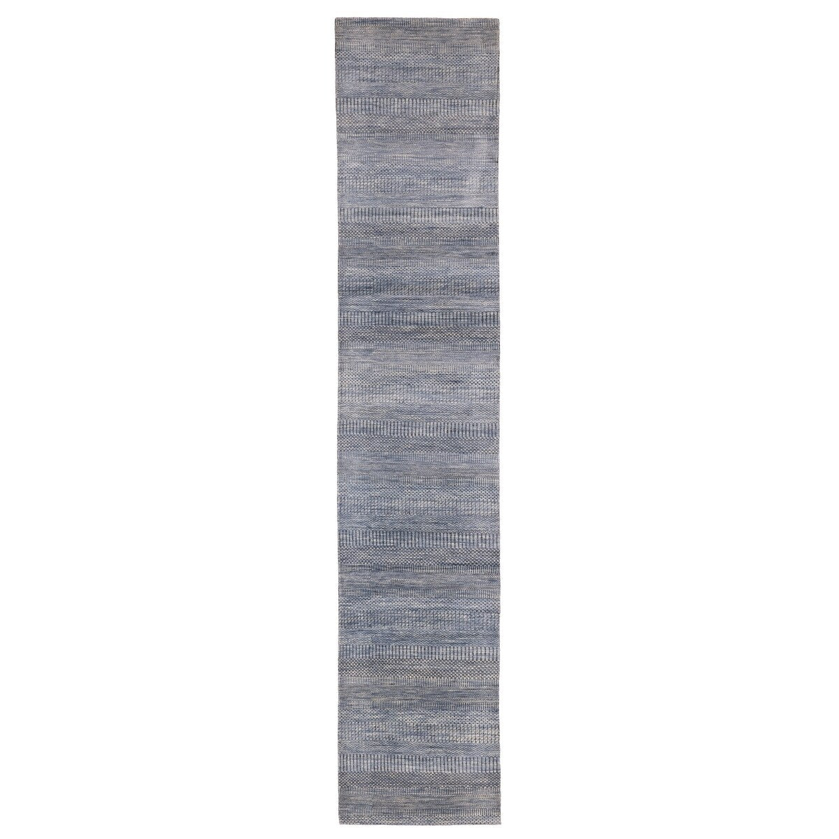 Ecarpetgallery Hand Knotted Finest Silk Shadow Dark Blue Viscose Wool Rug 27 X 141