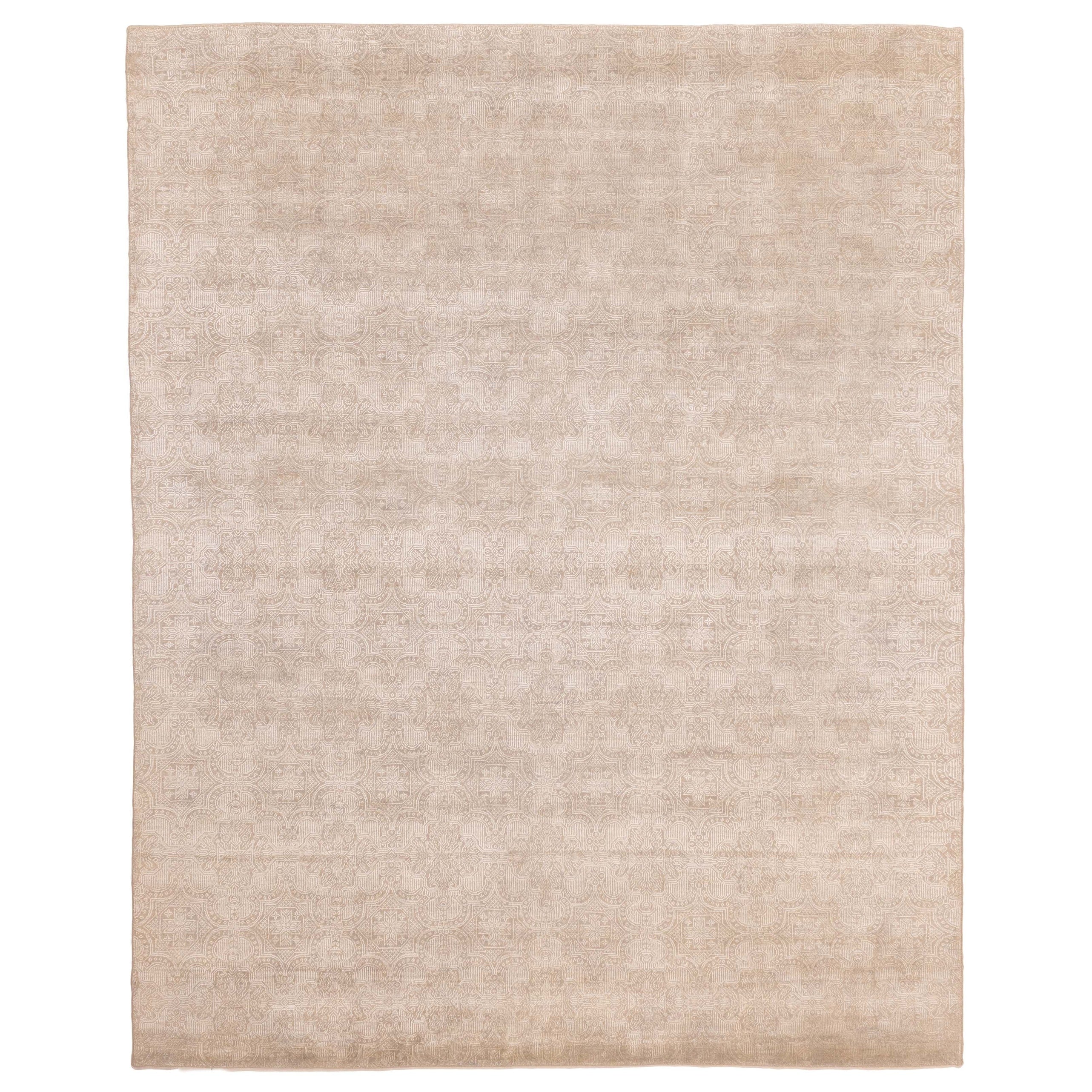 Ecarpetgallery Hand Knotted Finest Silk Shadow Grey Taupe Silk Wool Rug 711 X 911