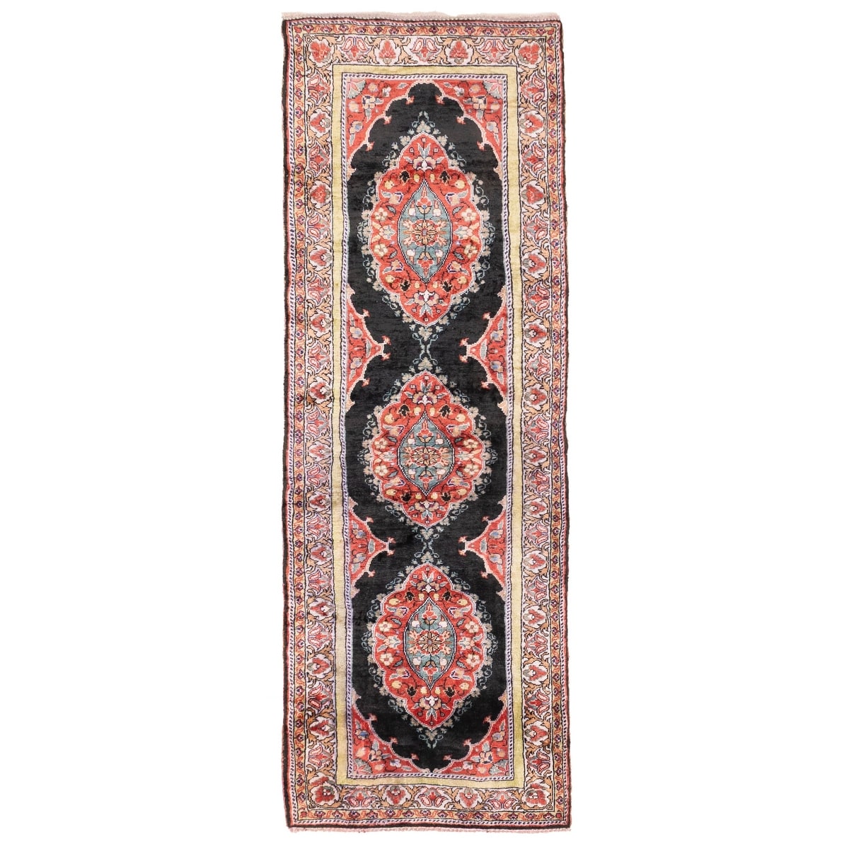 Ecarpetgallery Hand Knotted Hereke Black Red Silk Rug 22 X 60
