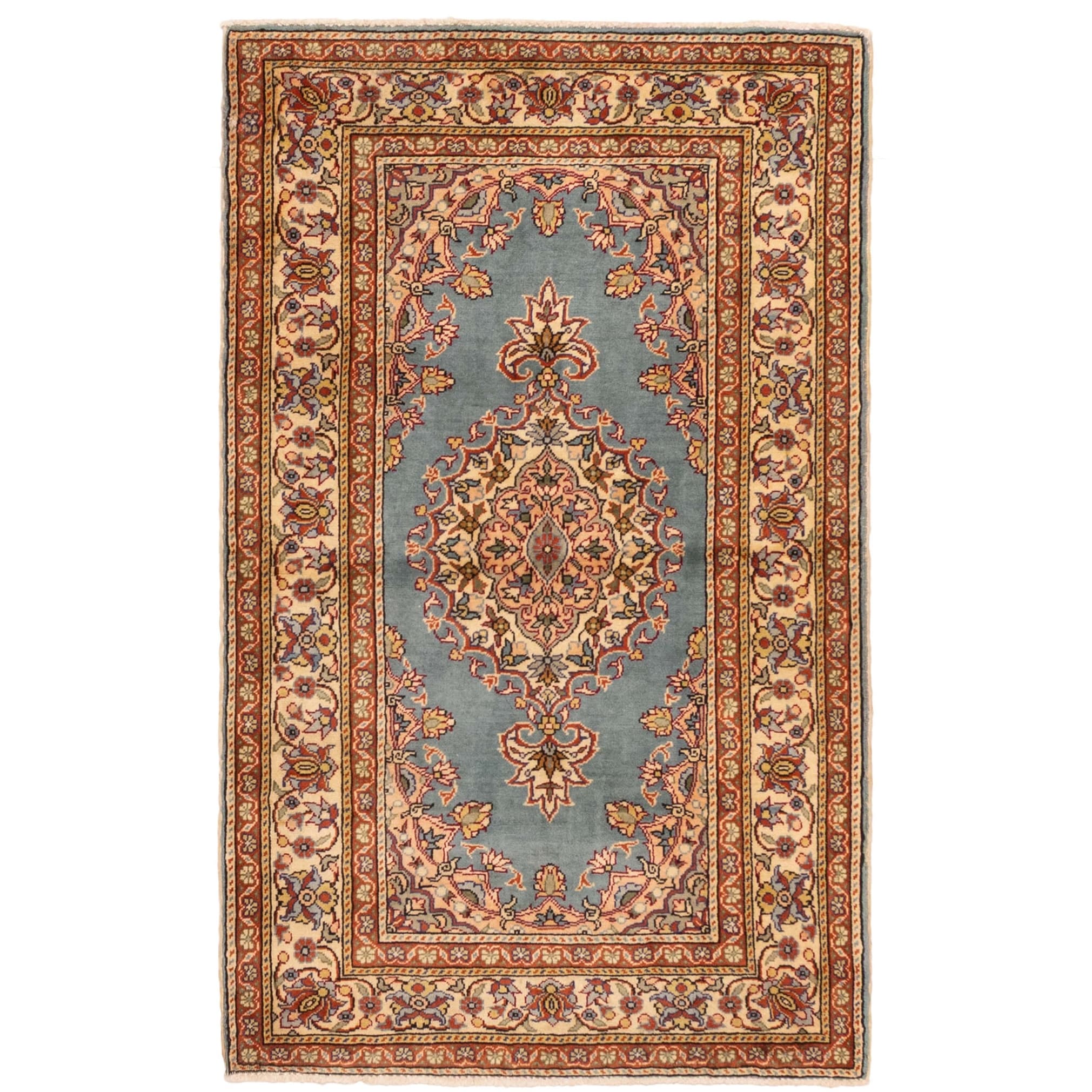 Ecarpetgallery Hand Knotted Hereke Light Blue Wool Rug 211 X 49