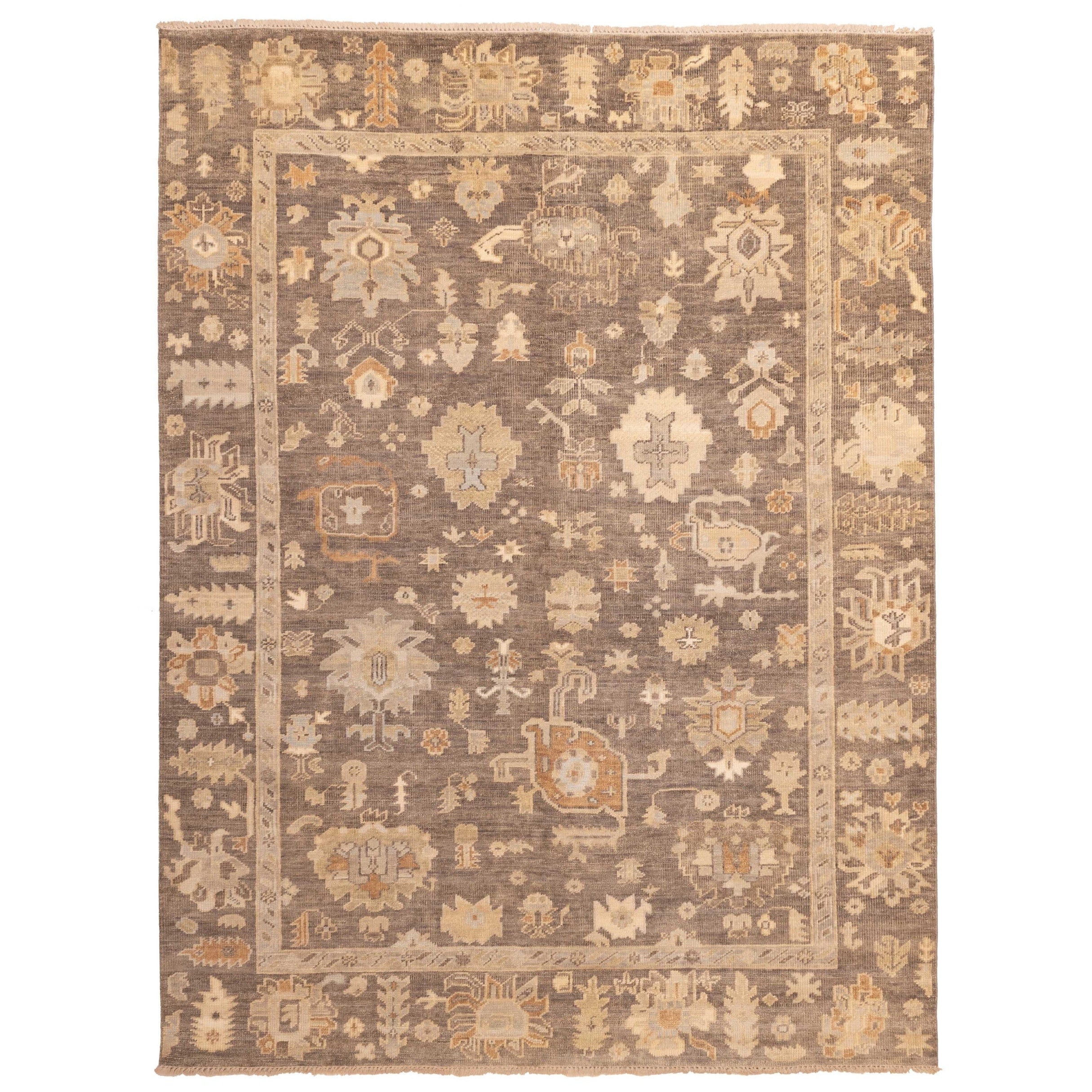 Ecarpetgallery Hand Knotted Kavya Oushak Dark Grey Taupe Wool Rug 90 X 1111