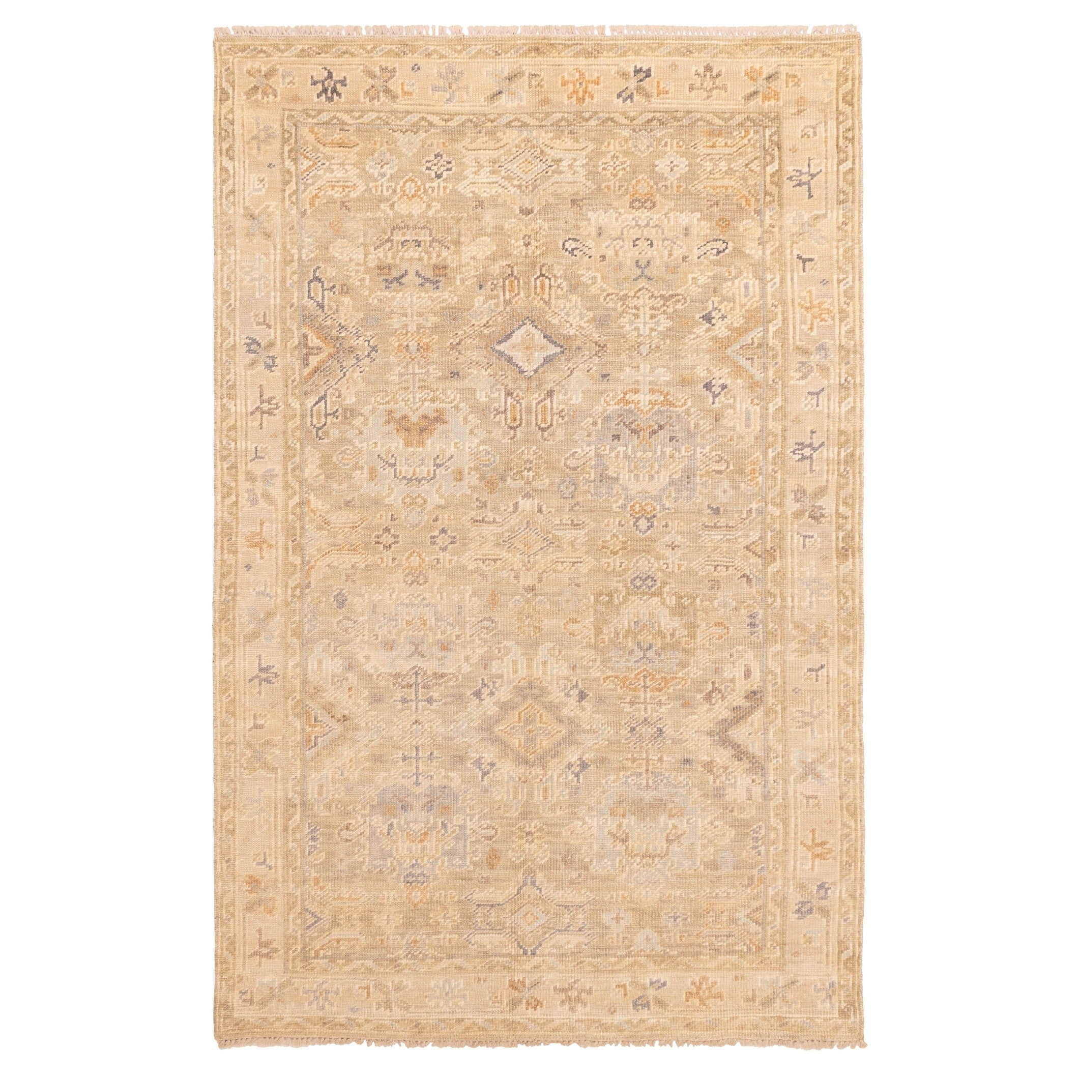 Ecarpetgallery Hand Knotted Kavya Oushak Light Khaki Wool Rug 511 X 90
