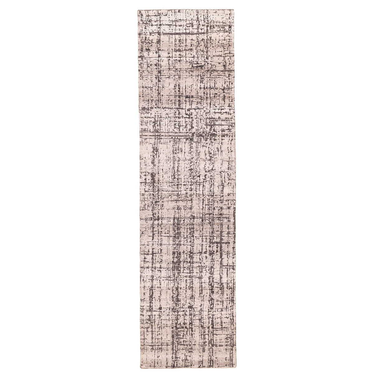 Ecarpetgallery Hand Knotted Legacy Beige Charcoal Silk Wool Rug 26 X 103