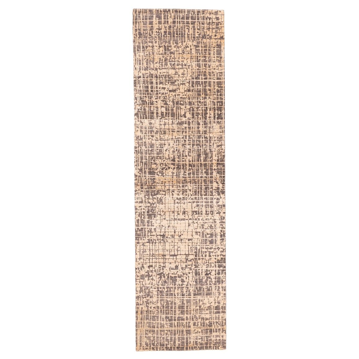 Ecarpetgallery Hand Knotted Legacy Beige Dark Grey Silk Wool Rug 26 X 102