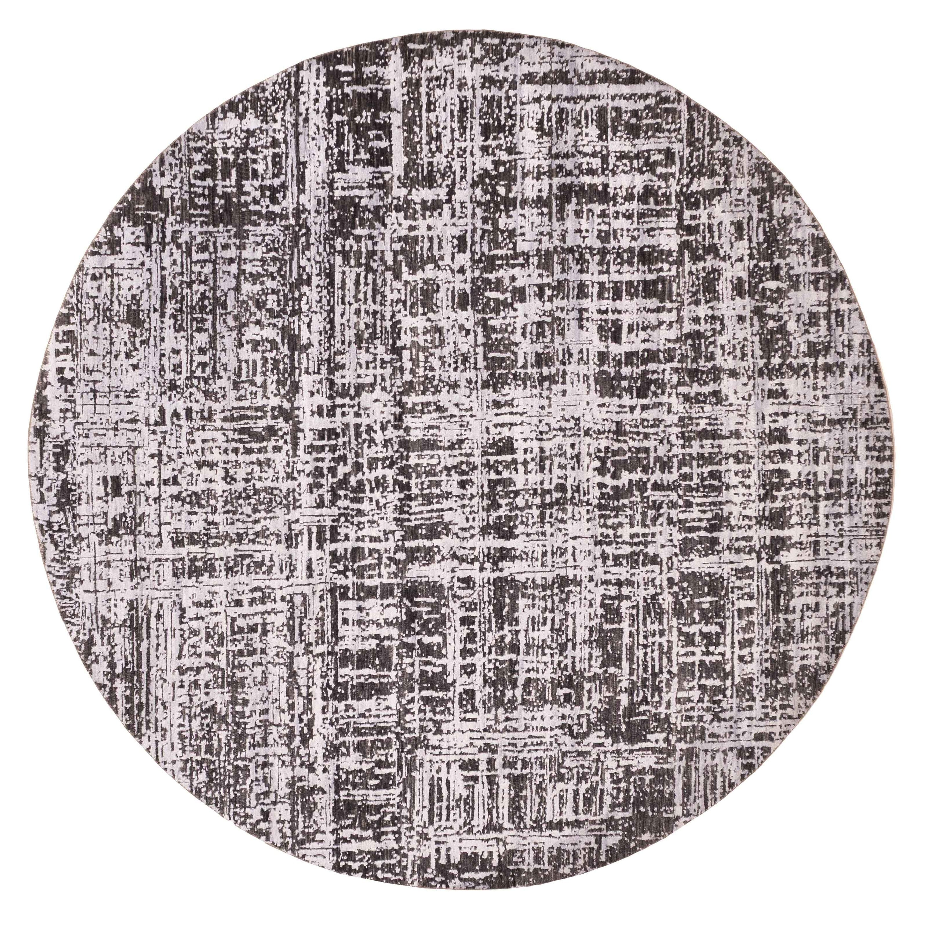 Ecarpetgallery Hand Knotted Legacy Black Light Grey Silk Wool Rug 80 X 80