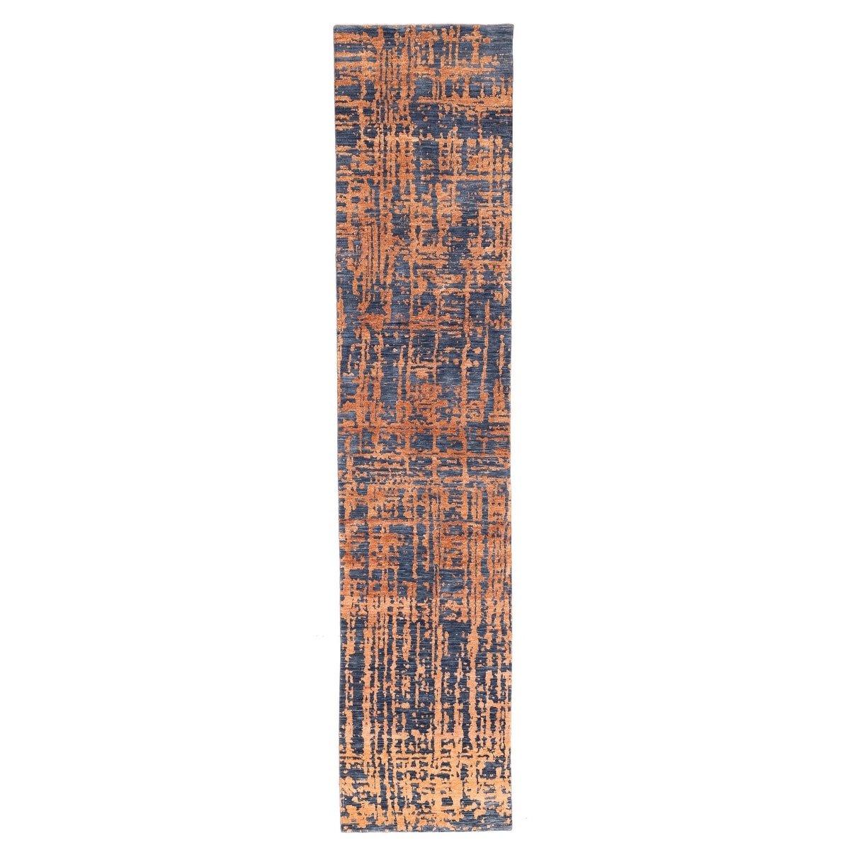 Ecarpetgallery Hand Knotted Legacy Copper Dark Blue Silk Wool Rug 26 X 123