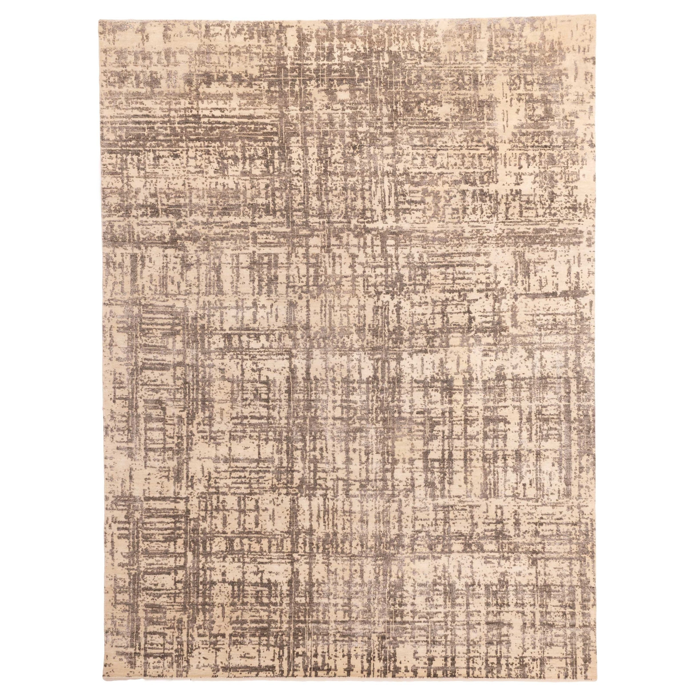 Ecarpetgallery Hand Knotted Legacy Cream Dark Grey Silk Wool Rug 811 X 1110