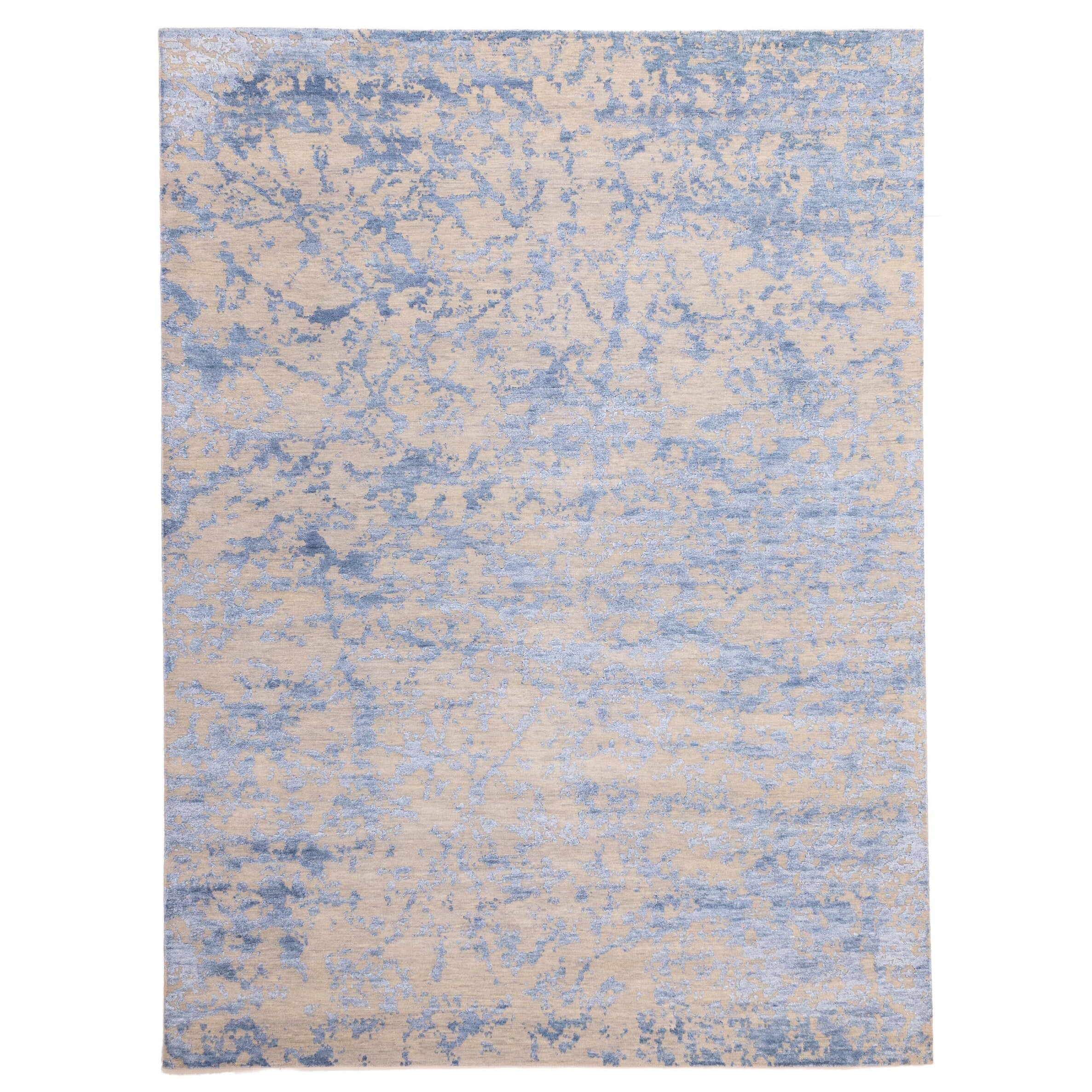 Ecarpetgallery Hand Knotted Legacy Dark Blue Light Khaki Silk Wool Rug 810 X 1110