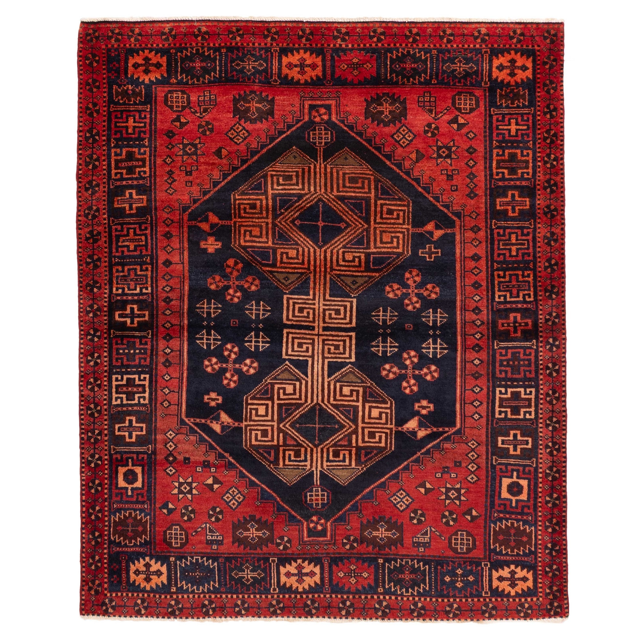 Ecarpetgallery Hand Knotted Melis Vintage Dark Navy Red Wool Rug 51 X 63