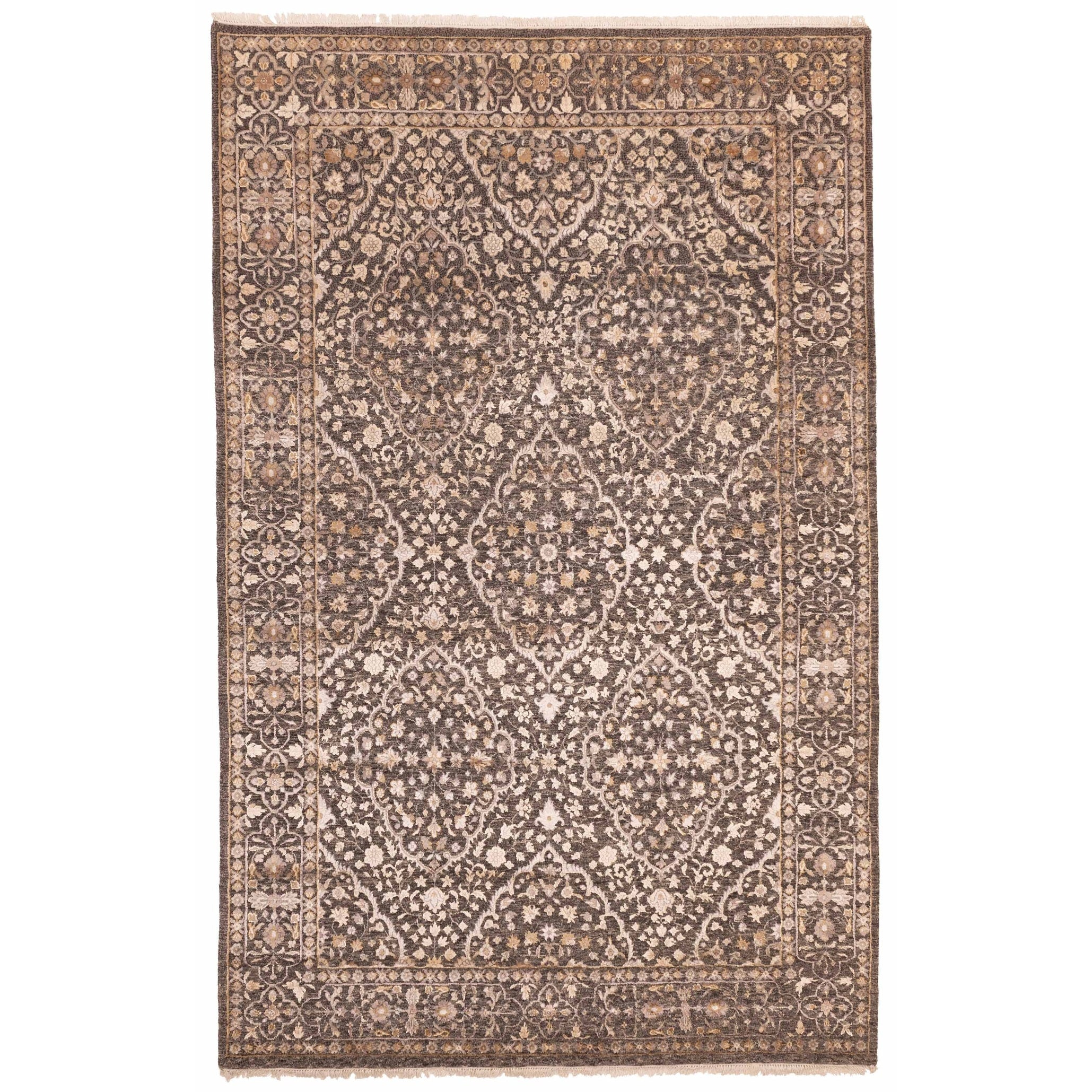 Ecarpetgallery Hand Knotted Mirzapur Charcoal Viscose Wool Rug 66 X 103
