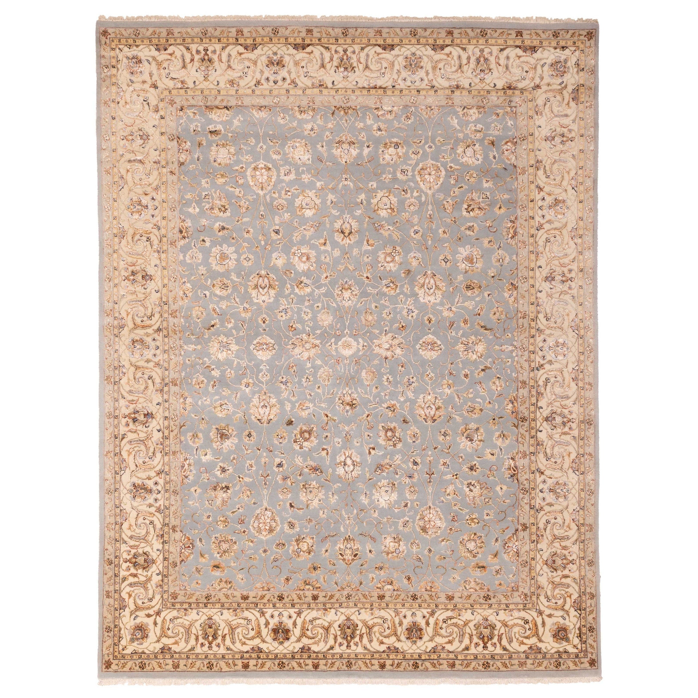 Ecarpetgallery Hand Knotted Mirzapur Light Blue Viscose Wool Rug 711 X 103