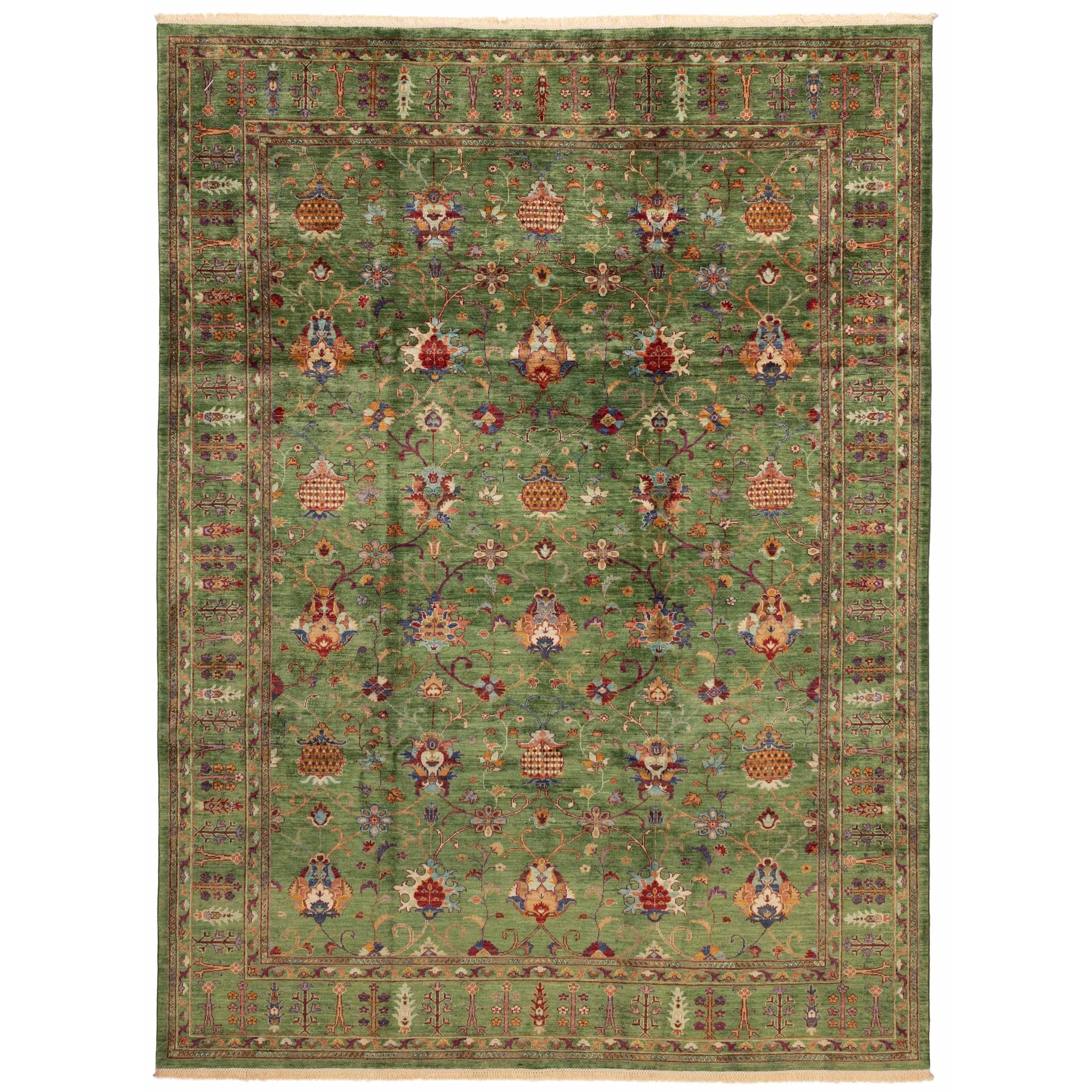 Ecarpetgallery Hand Knotted Modern Ersari Green Wool Rug 84 X 1011