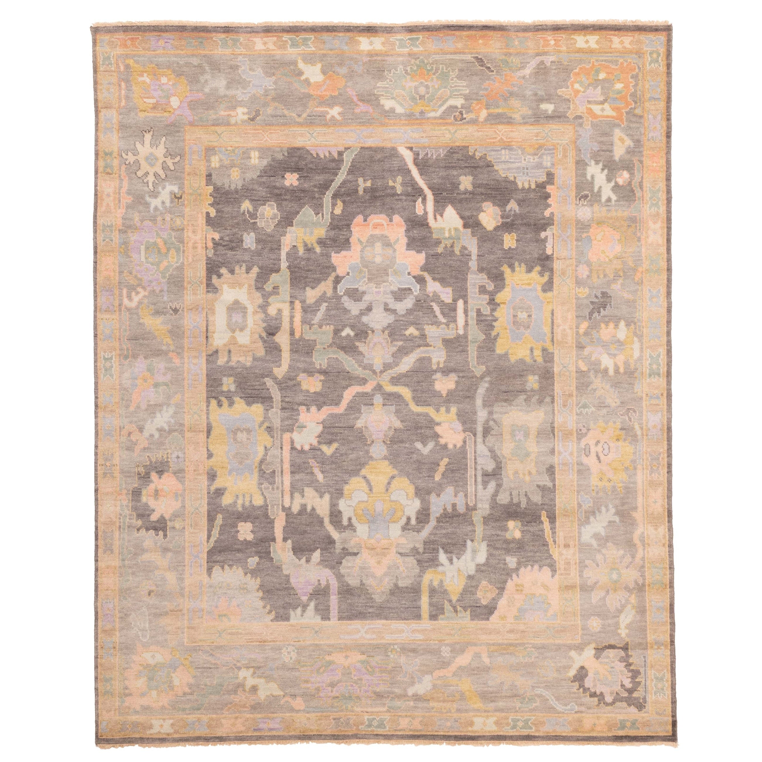 Ecarpetgallery Hand Knotted Modern Oushak Charcoal Wool Rug 711 X 911
