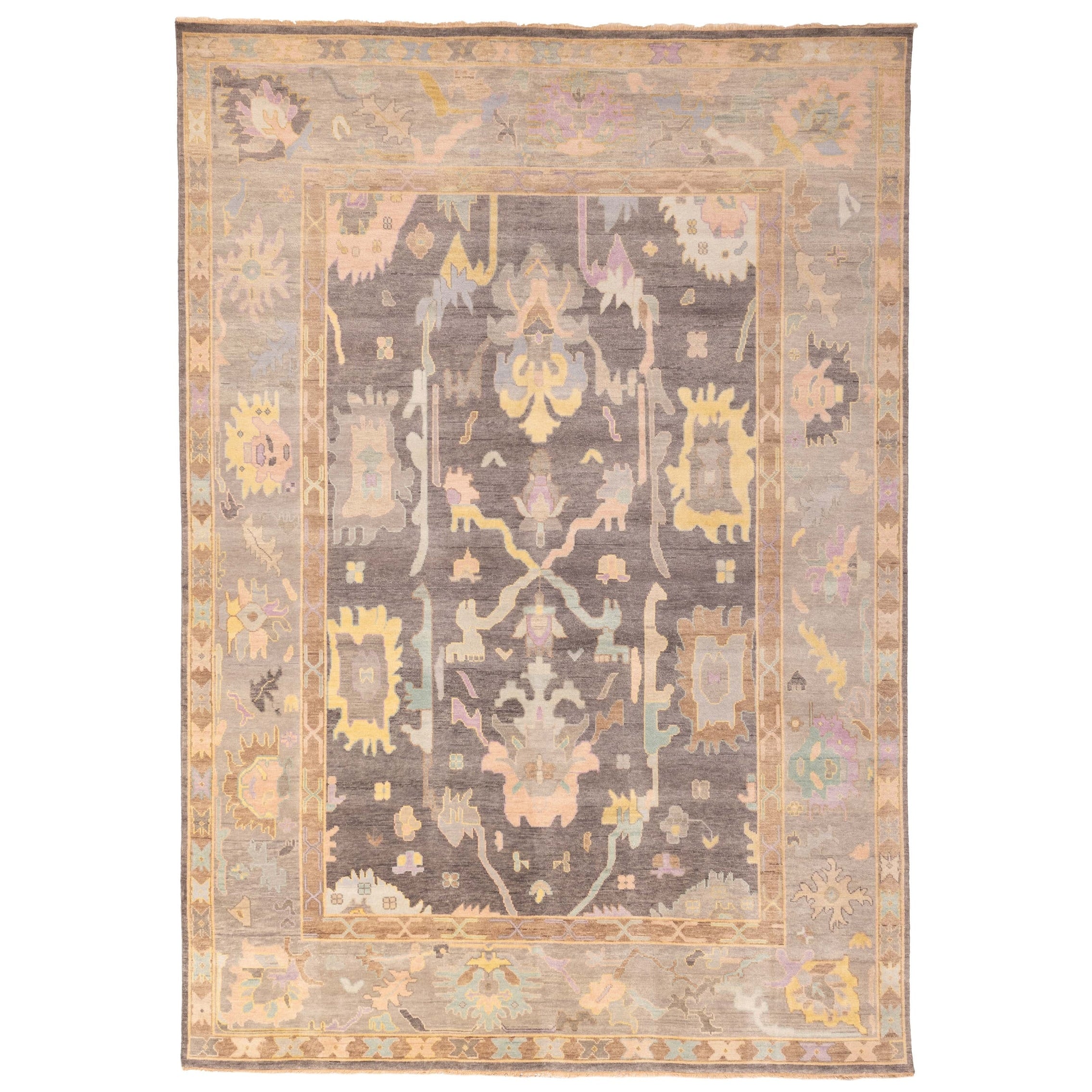 Ecarpetgallery Hand Knotted Modern Oushak Charcoal Wool Rug 910 X 1310