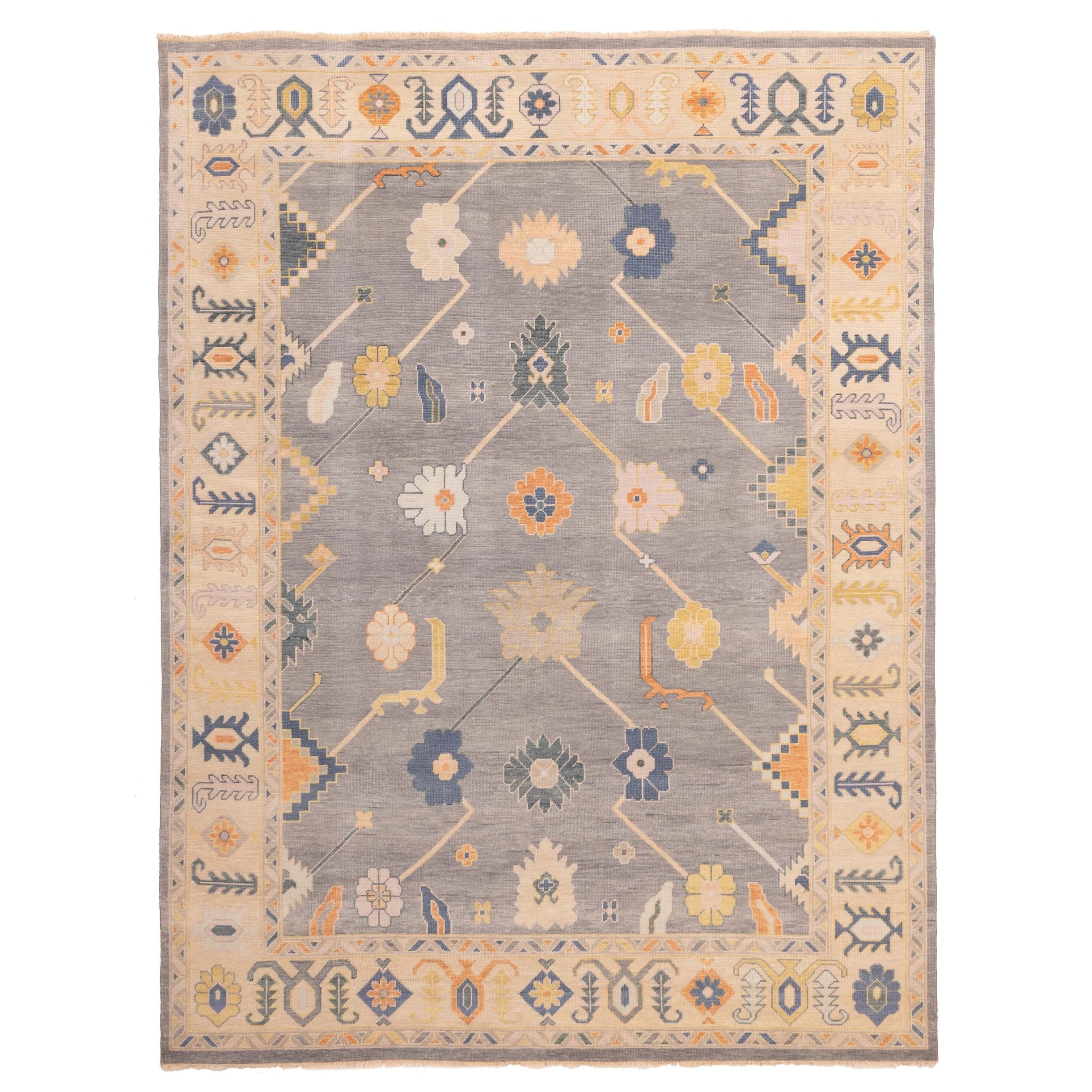 Ecarpetgallery Hand Knotted Modern Oushak Dark Grey Wool Rug 811 X 1110