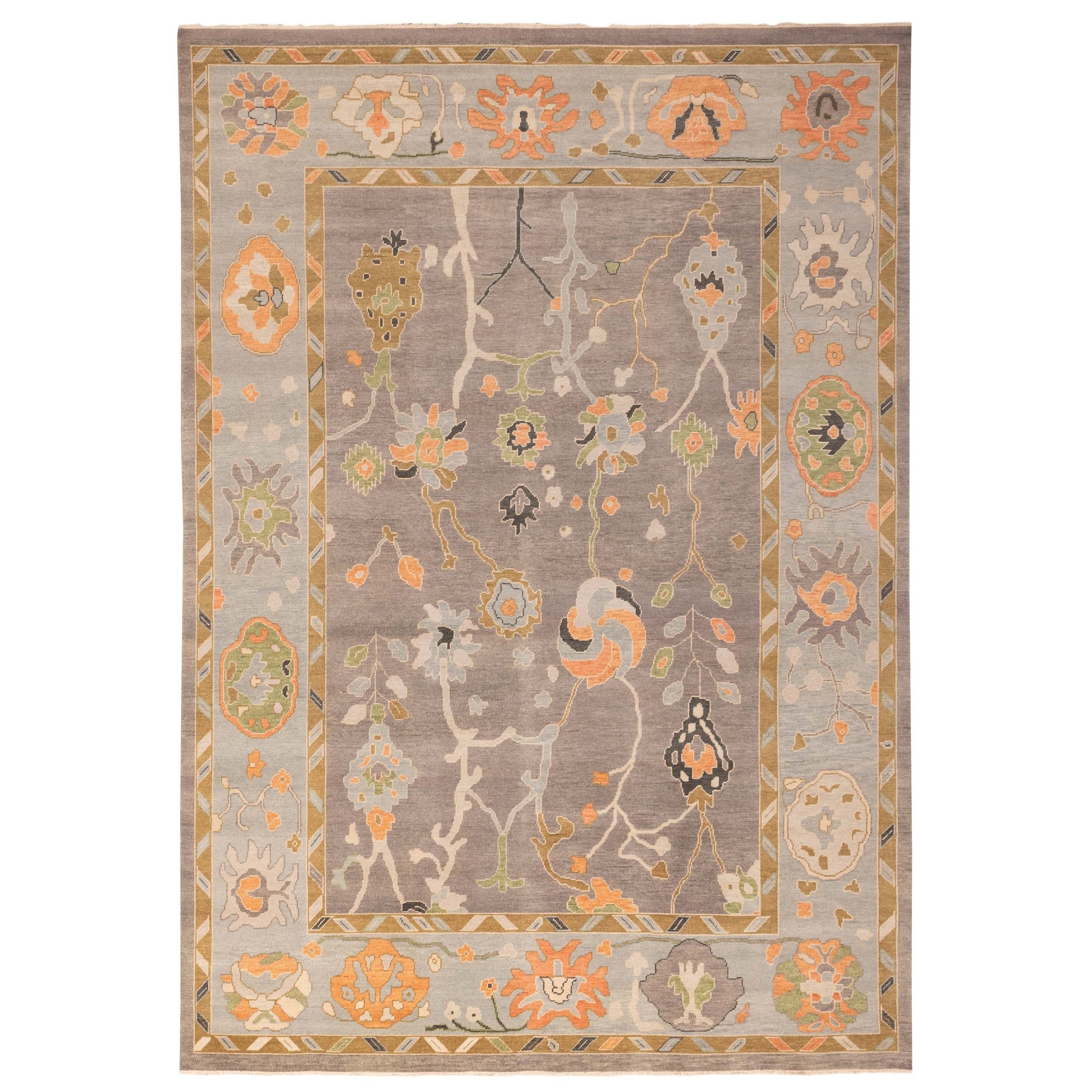 Ecarpetgallery Hand Knotted Modern Oushak Dark Grey Wool Rug 99 X 139