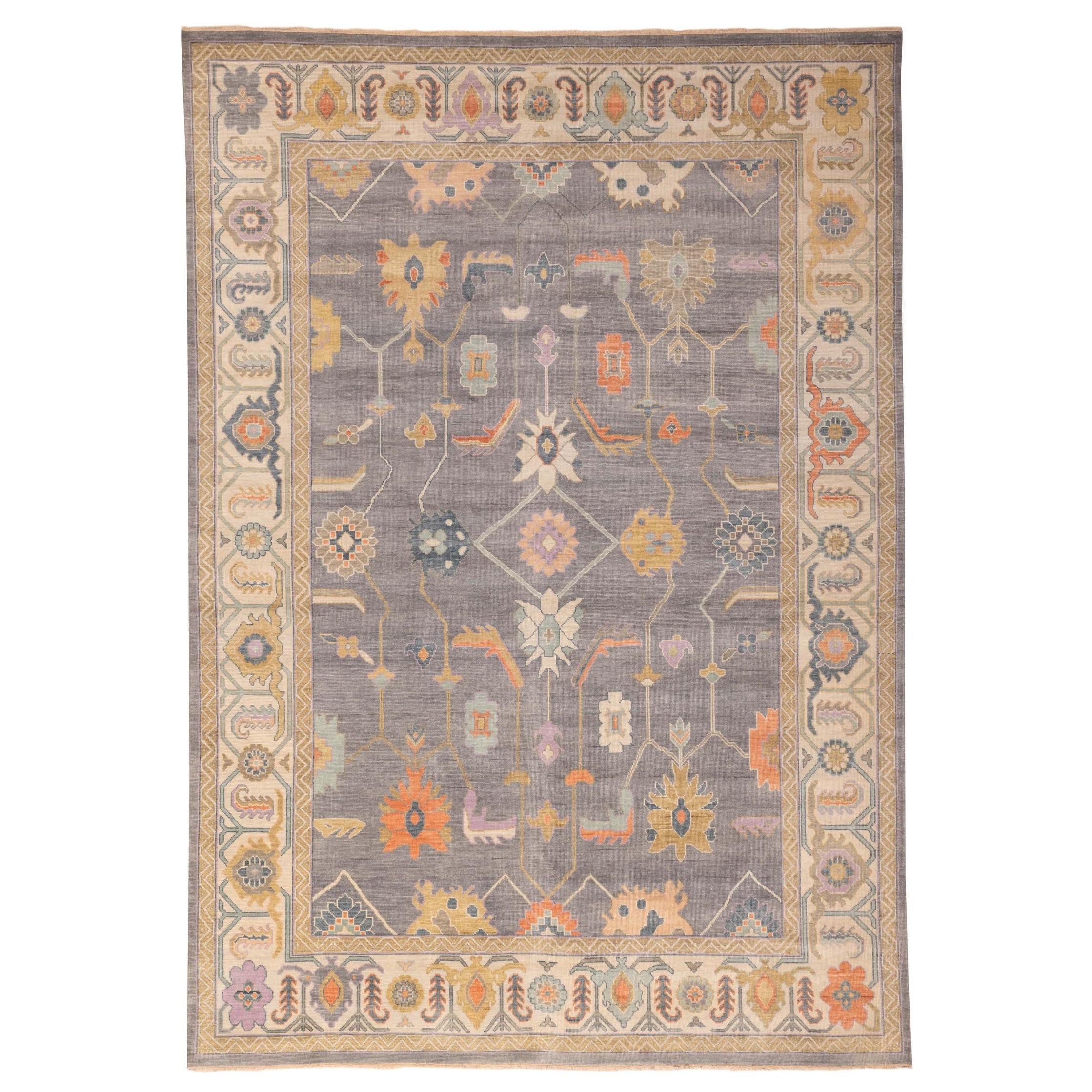 Ecarpetgallery Hand Knotted Modern Oushak Dark Grey Wool Rug 99 X 139