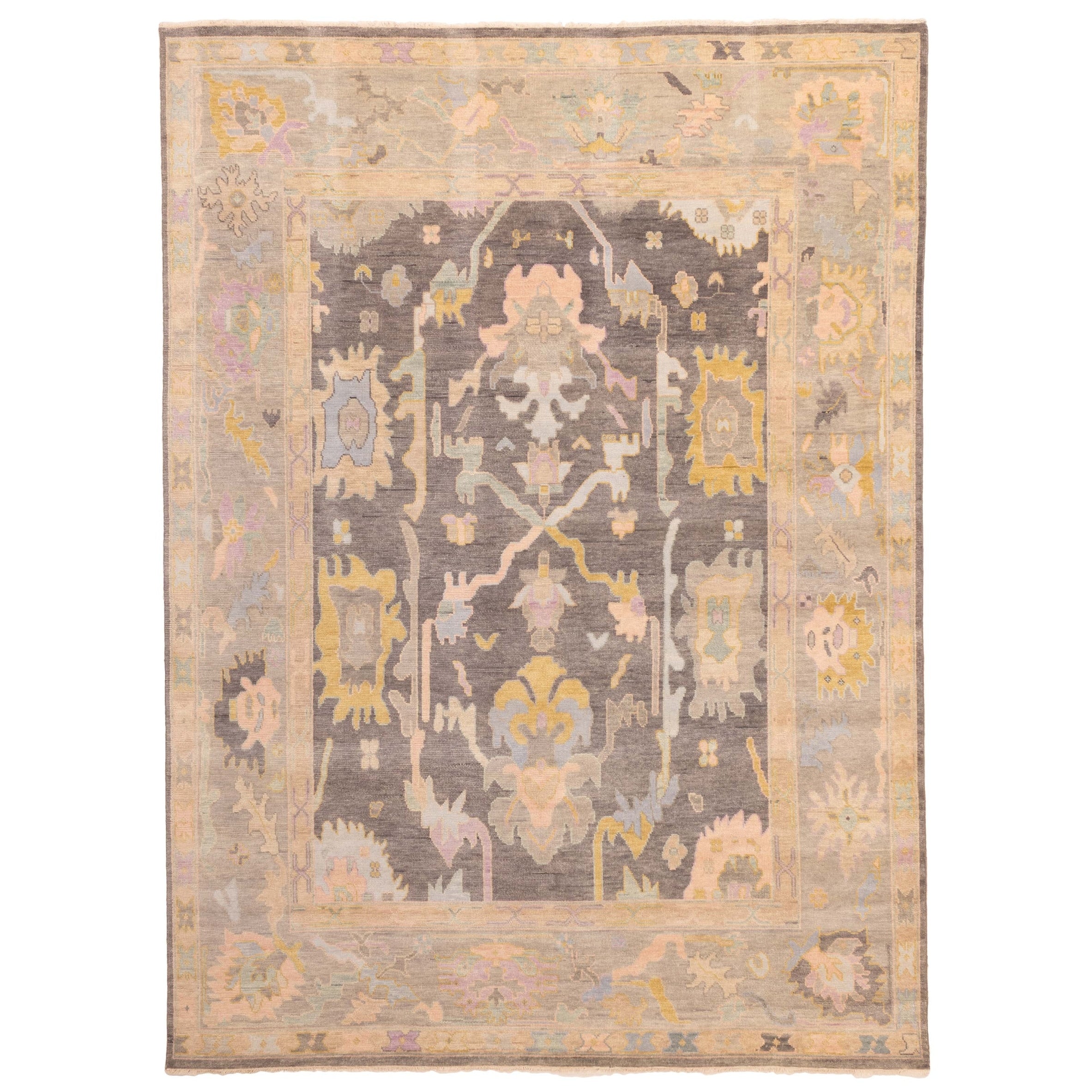 Ecarpetgallery Hand Knotted Modern Oushak Dark Grey Wool Rug 89 X 119