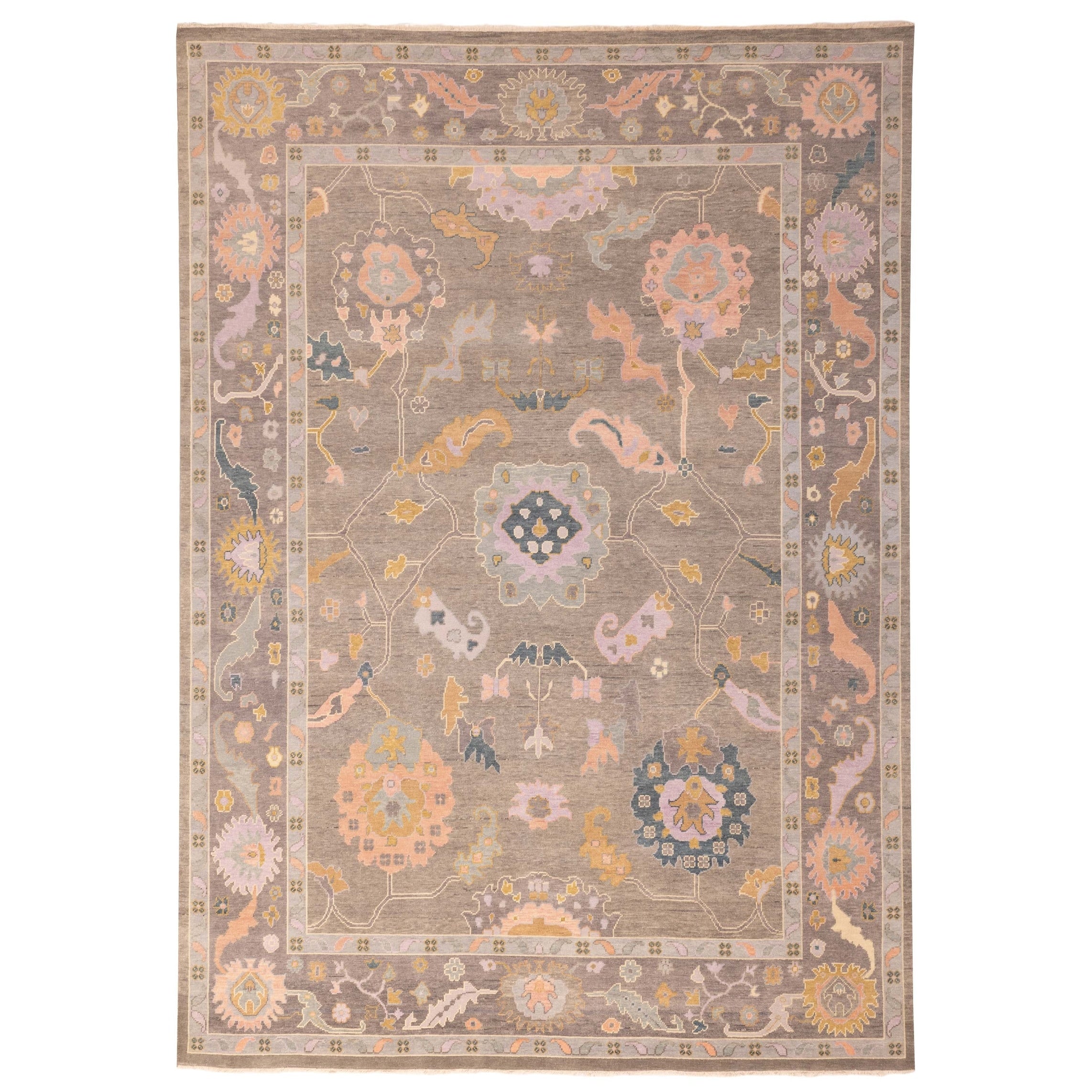 Ecarpetgallery Hand Knotted Modern Oushak Dark Grey Wool Rug 100 X 139