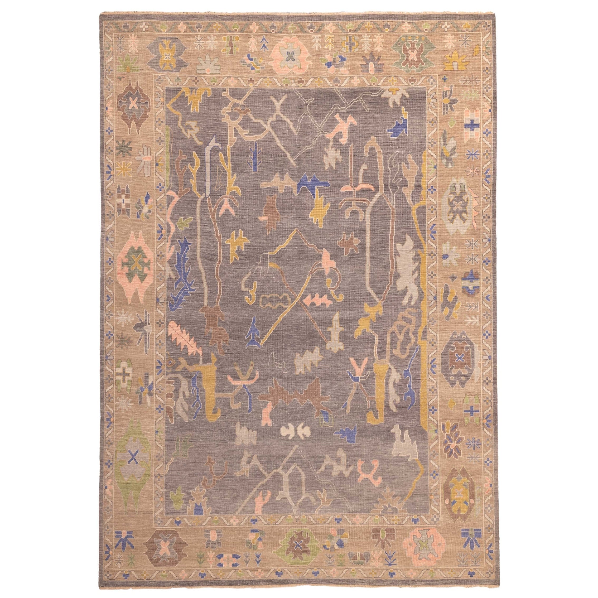 Ecarpetgallery Hand Knotted Modern Oushak Dark Grey Wool Rug 910 X 1311