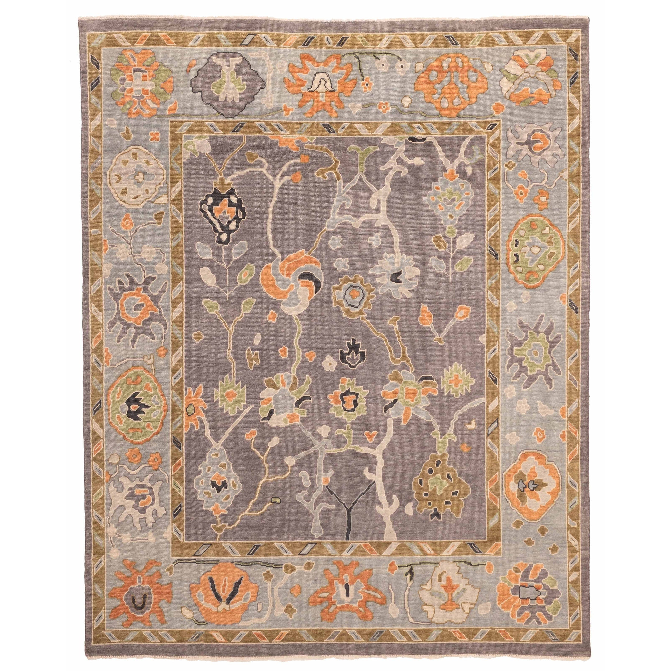 Ecarpetgallery Hand Knotted Modern Oushak Dark Grey Wool Rug 711 X 99
