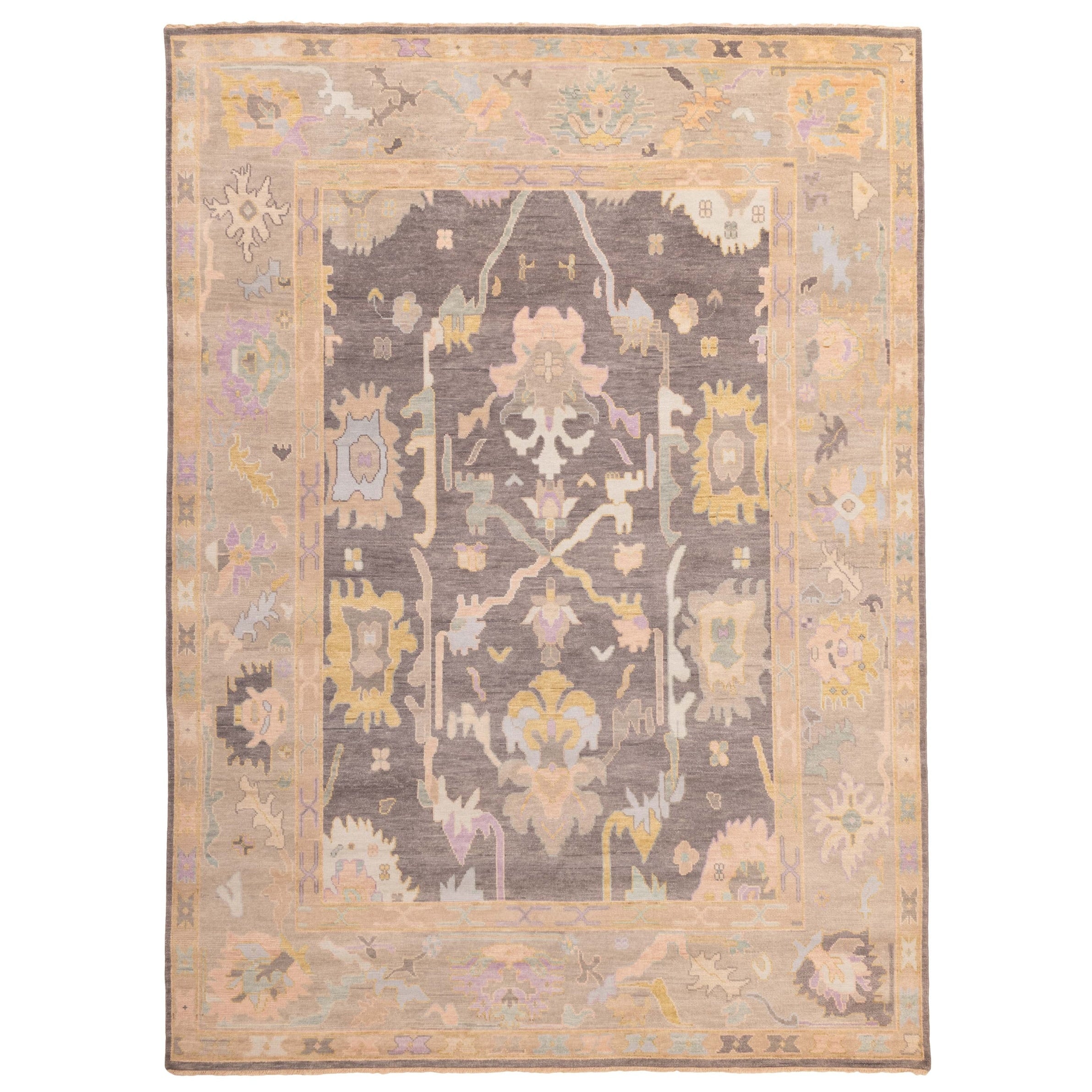 Ecarpetgallery Hand Knotted Modern Oushak Dark Grey Wool Rug 90 X 119