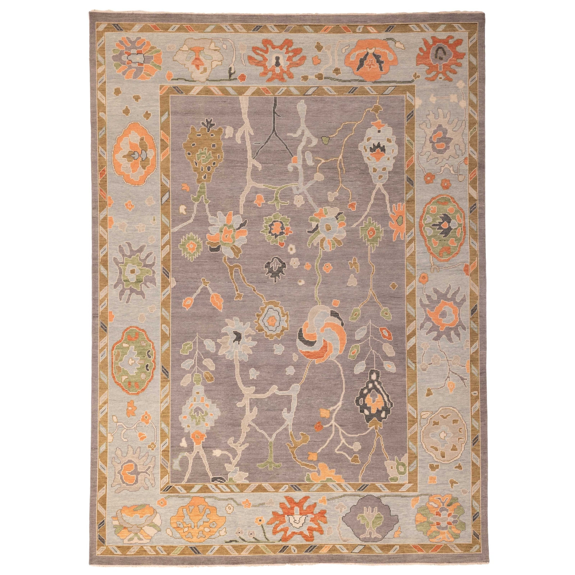 Ecarpetgallery Hand Knotted Modern Oushak Dark Grey Wool Rug 910 X 139