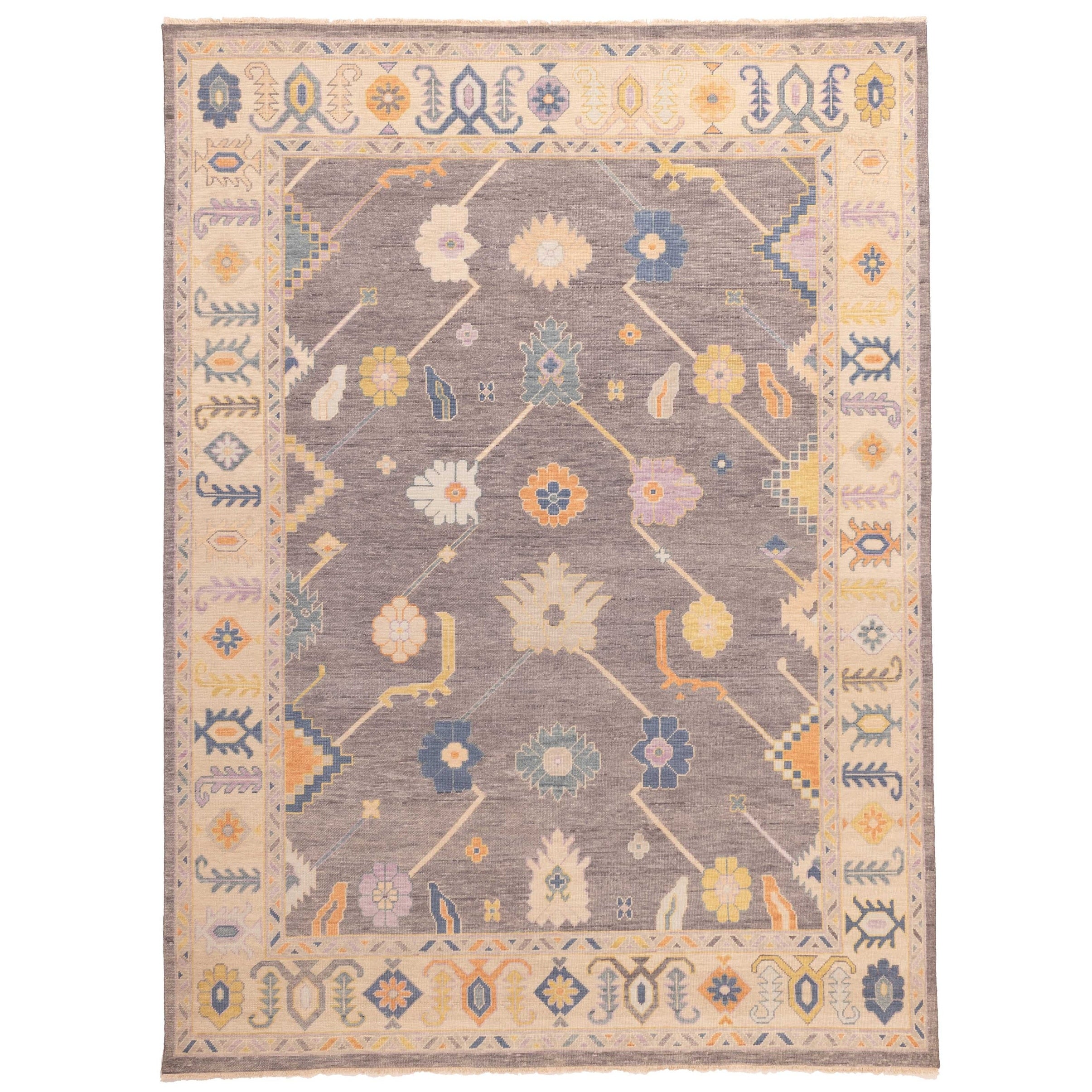 Ecarpetgallery Hand Knotted Modern Oushak Dark Grey Wool Rug 811 X 1111