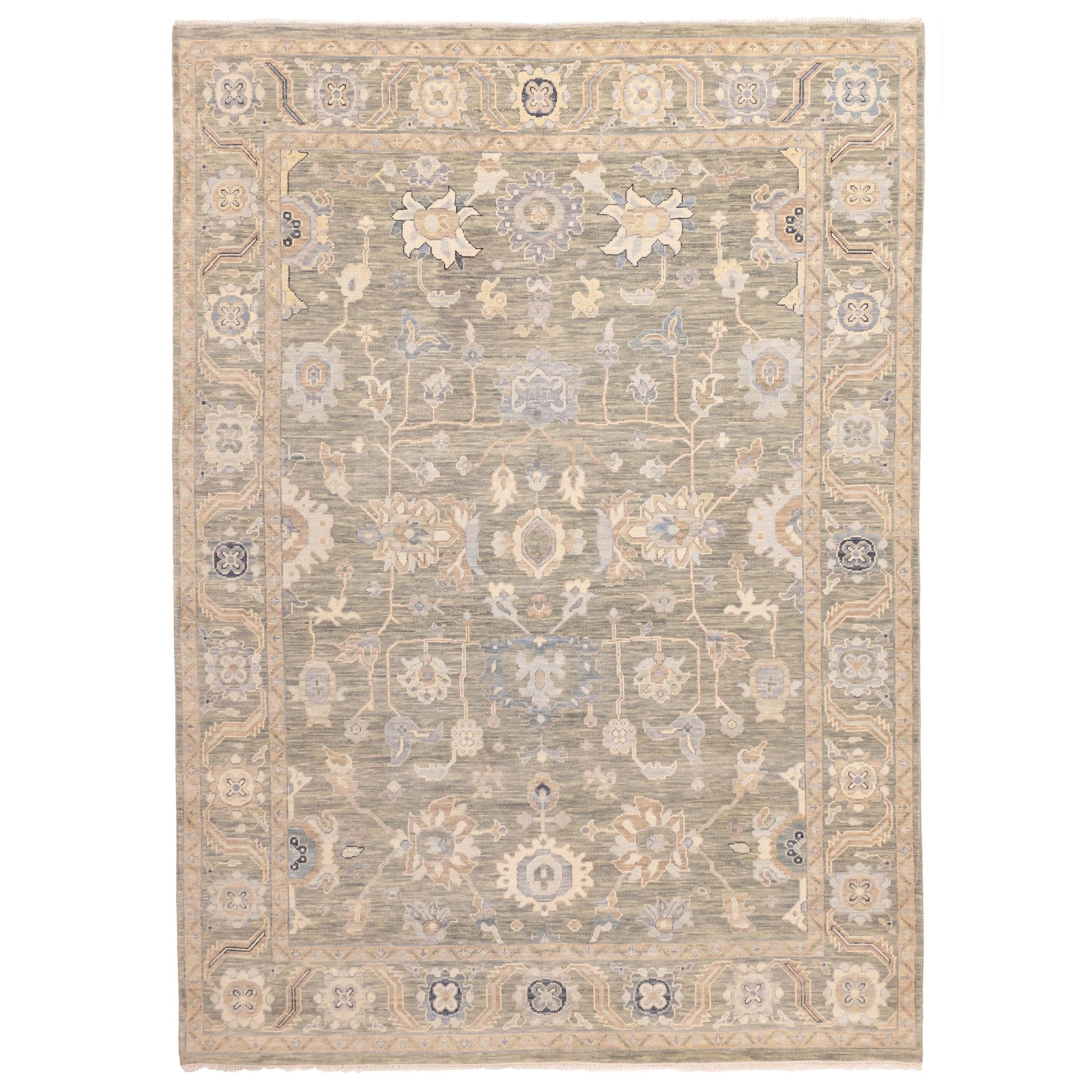 Ecarpetgallery Hand Knotted Modern Oushak Dark Olive Green Wool Rug 811 X 122