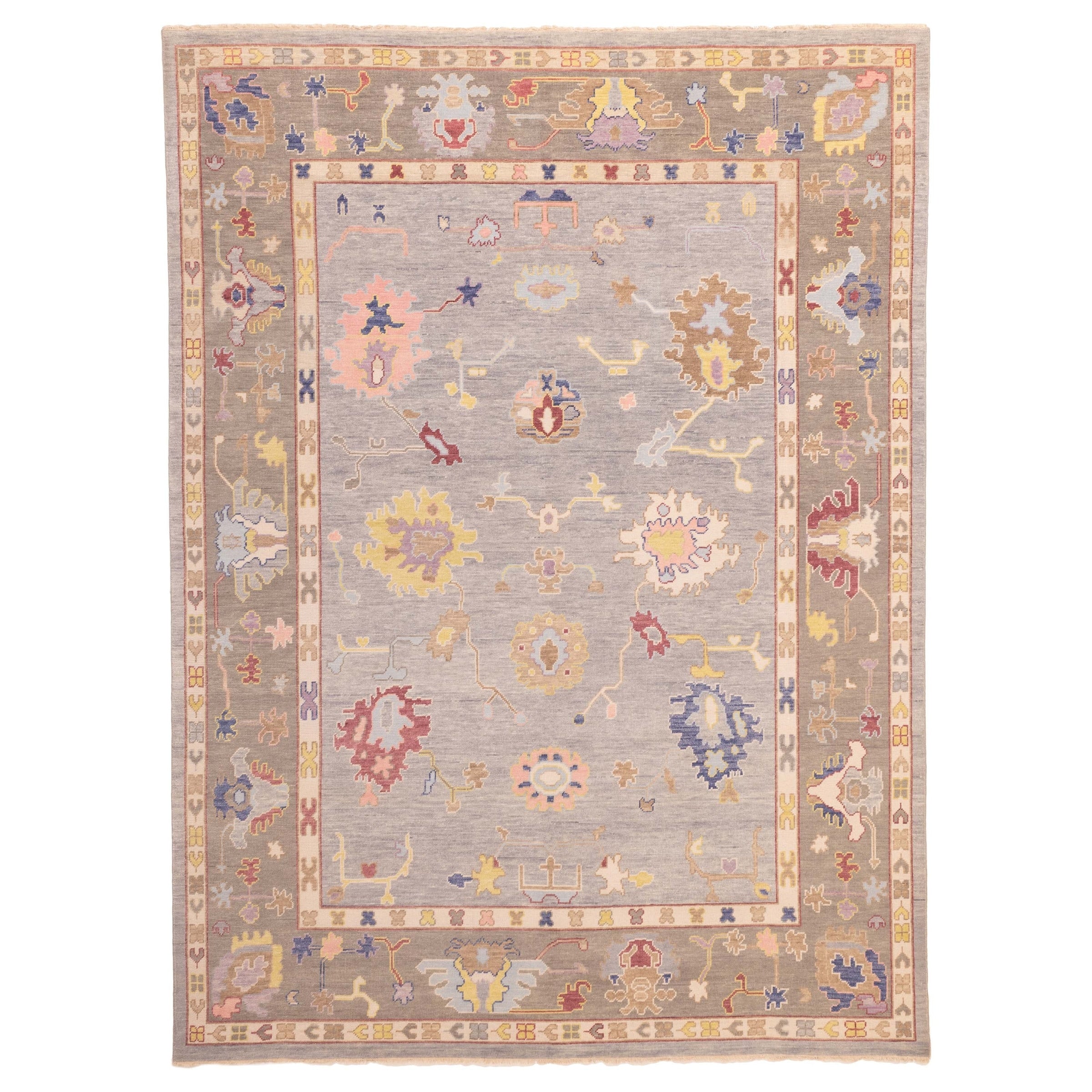 Ecarpetgallery Hand Knotted Modern Oushak Grey Wool Rug 811 X 1111