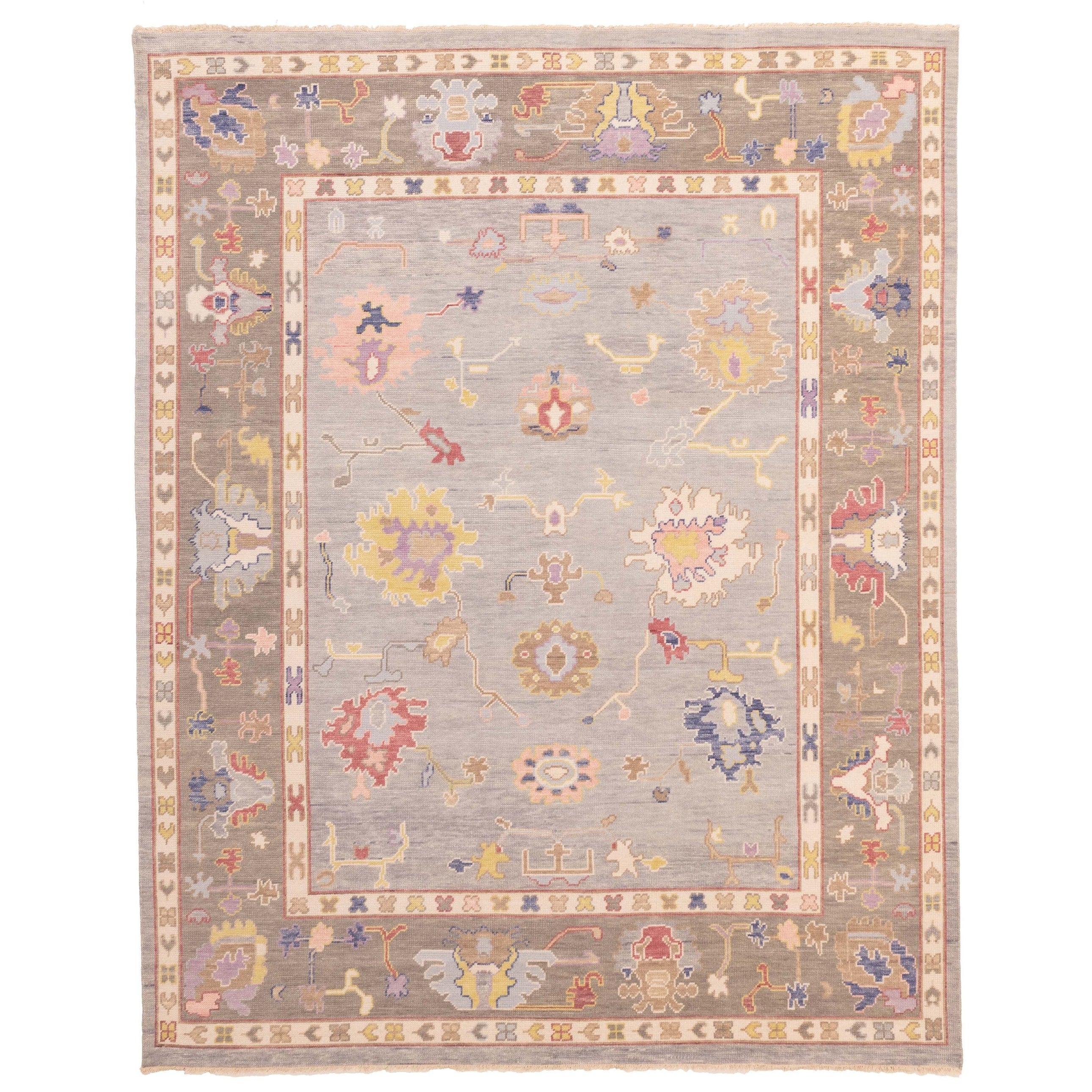 Ecarpetgallery Hand Knotted Modern Oushak Grey Wool Rug 711 X 911