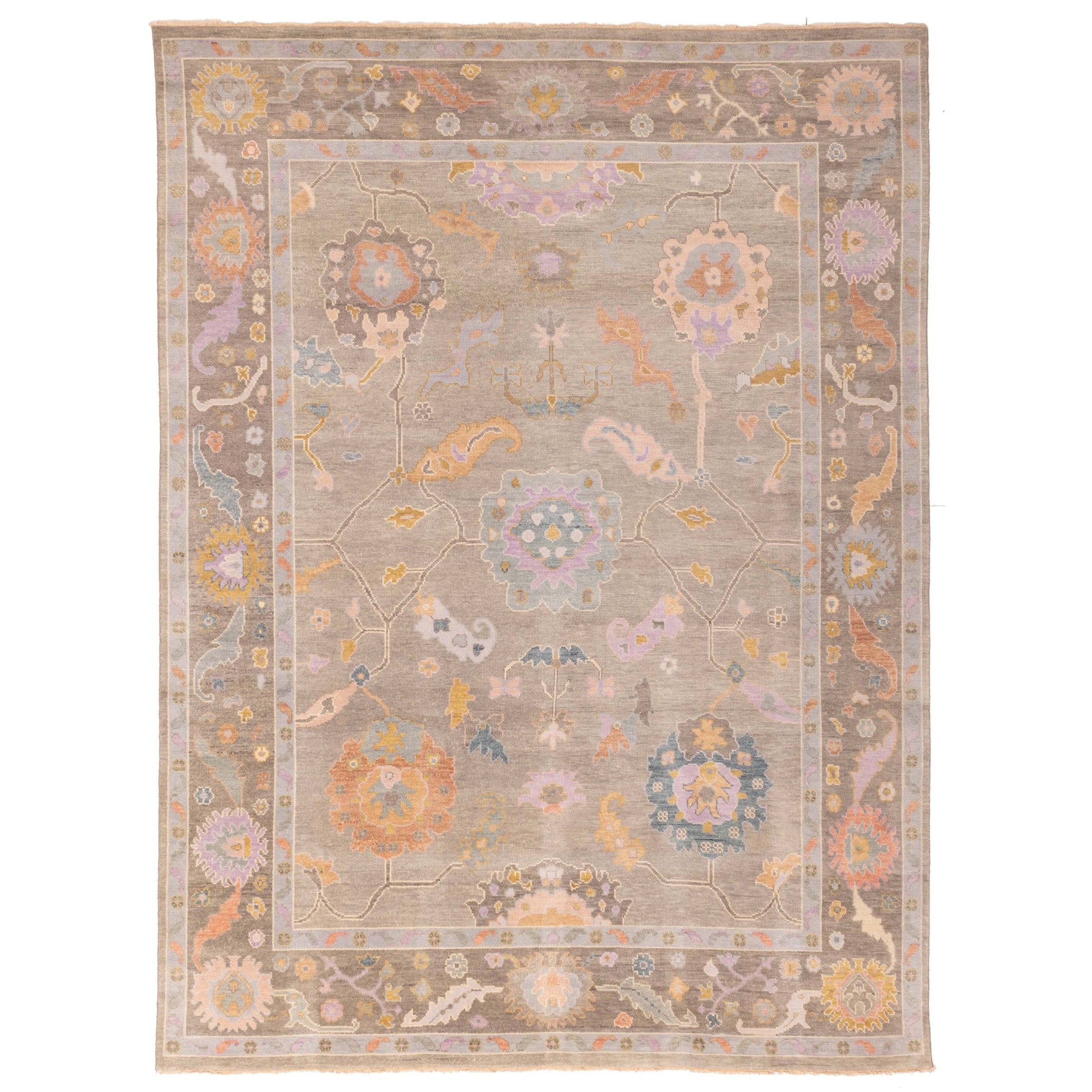 Ecarpetgallery Hand Knotted Modern Oushak Grey Wool Rug 89 X 1111