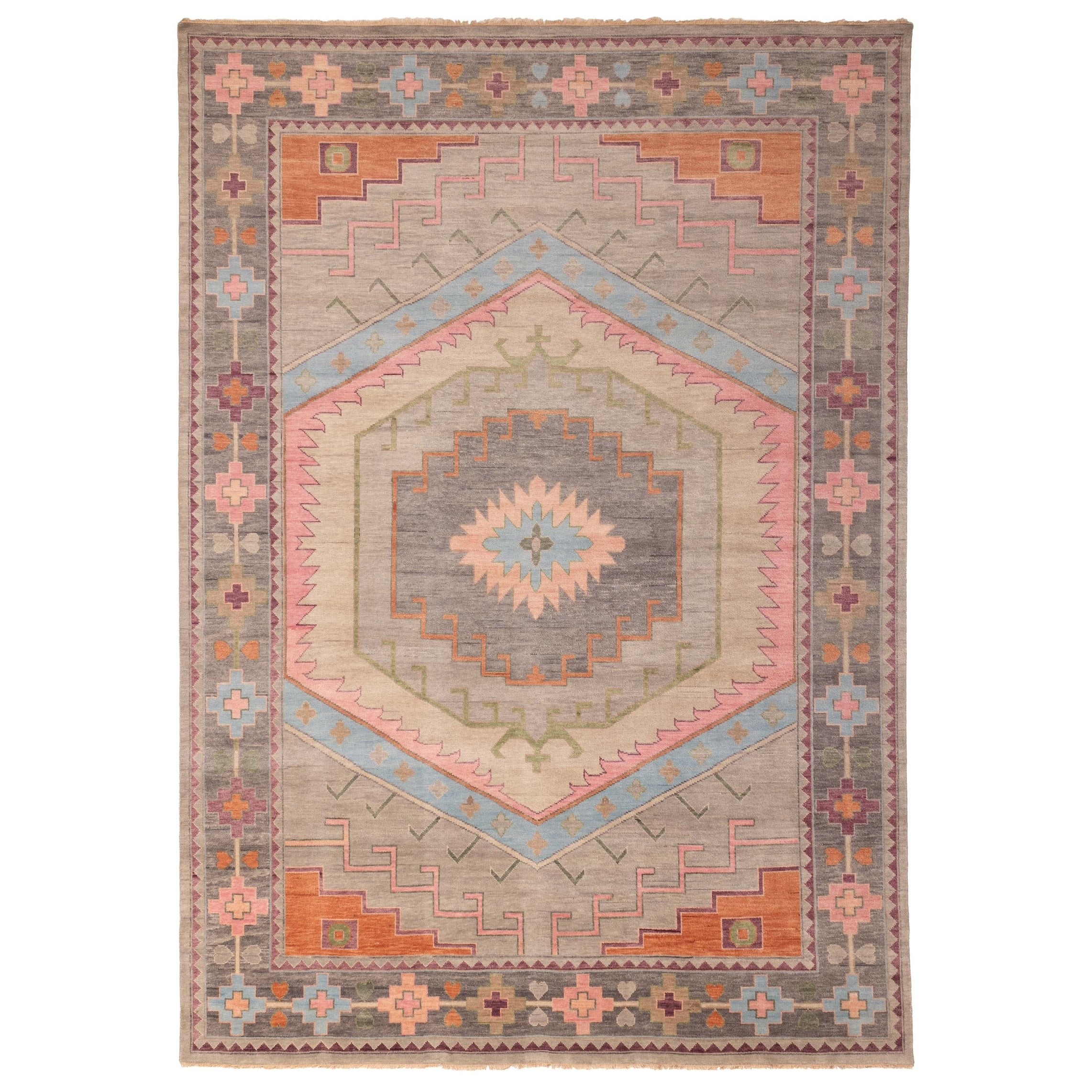 Ecarpetgallery Hand Knotted Modern Oushak Grey Wool Rug 910 X 139
