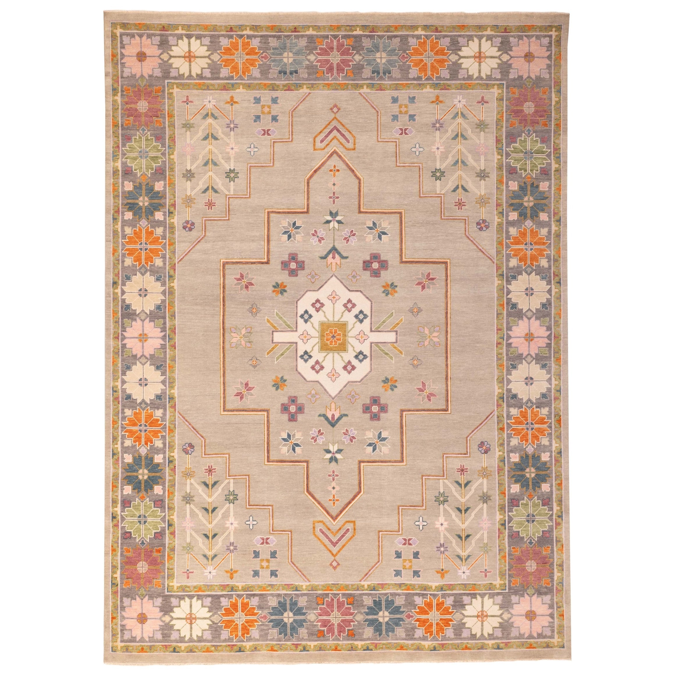Ecarpetgallery Hand Knotted Modern Oushak Grey Taupe Wool Rug 100 X 1310