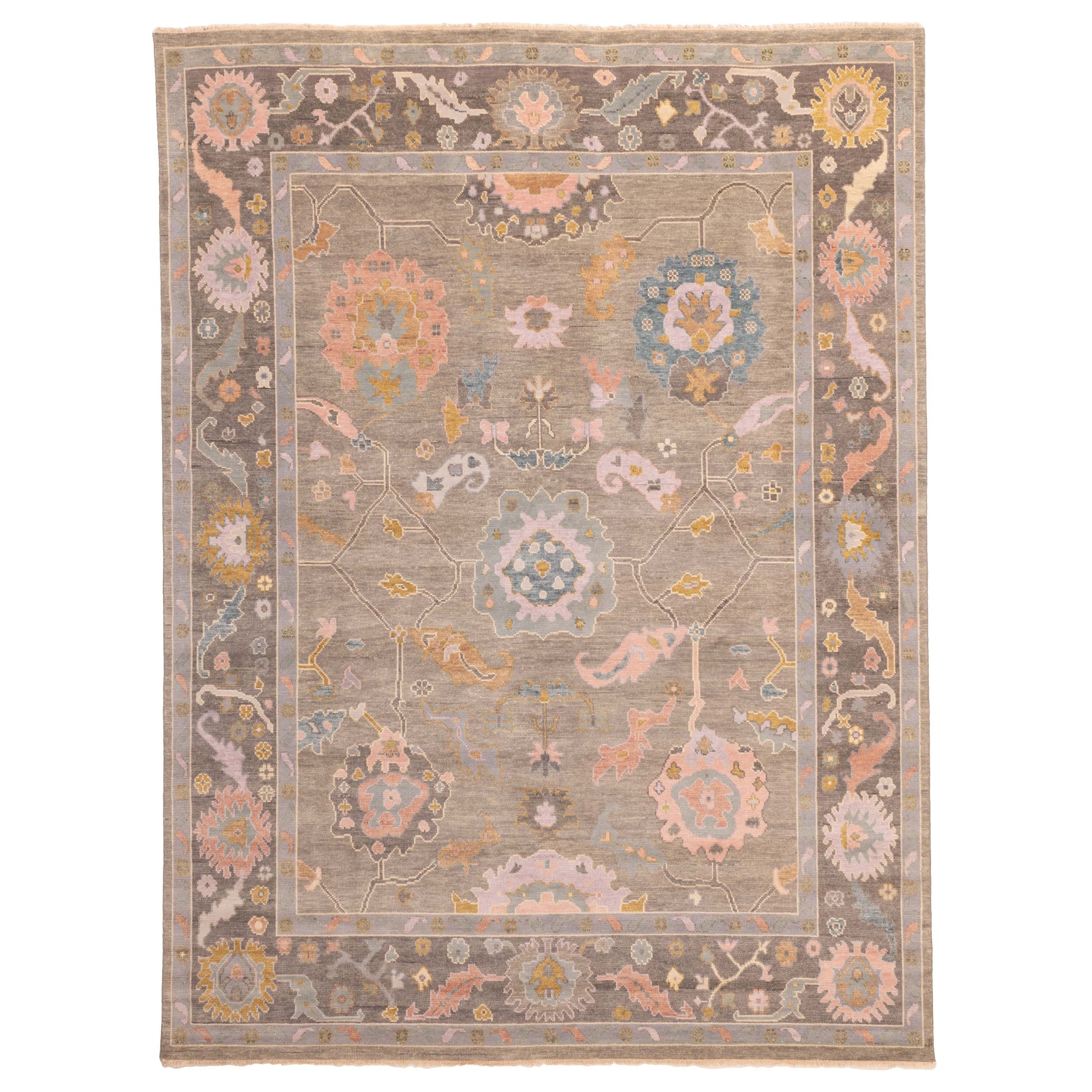 Ecarpetgallery Hand Knotted Modern Oushak Grey Taupe Wool Rug 811 X 1111