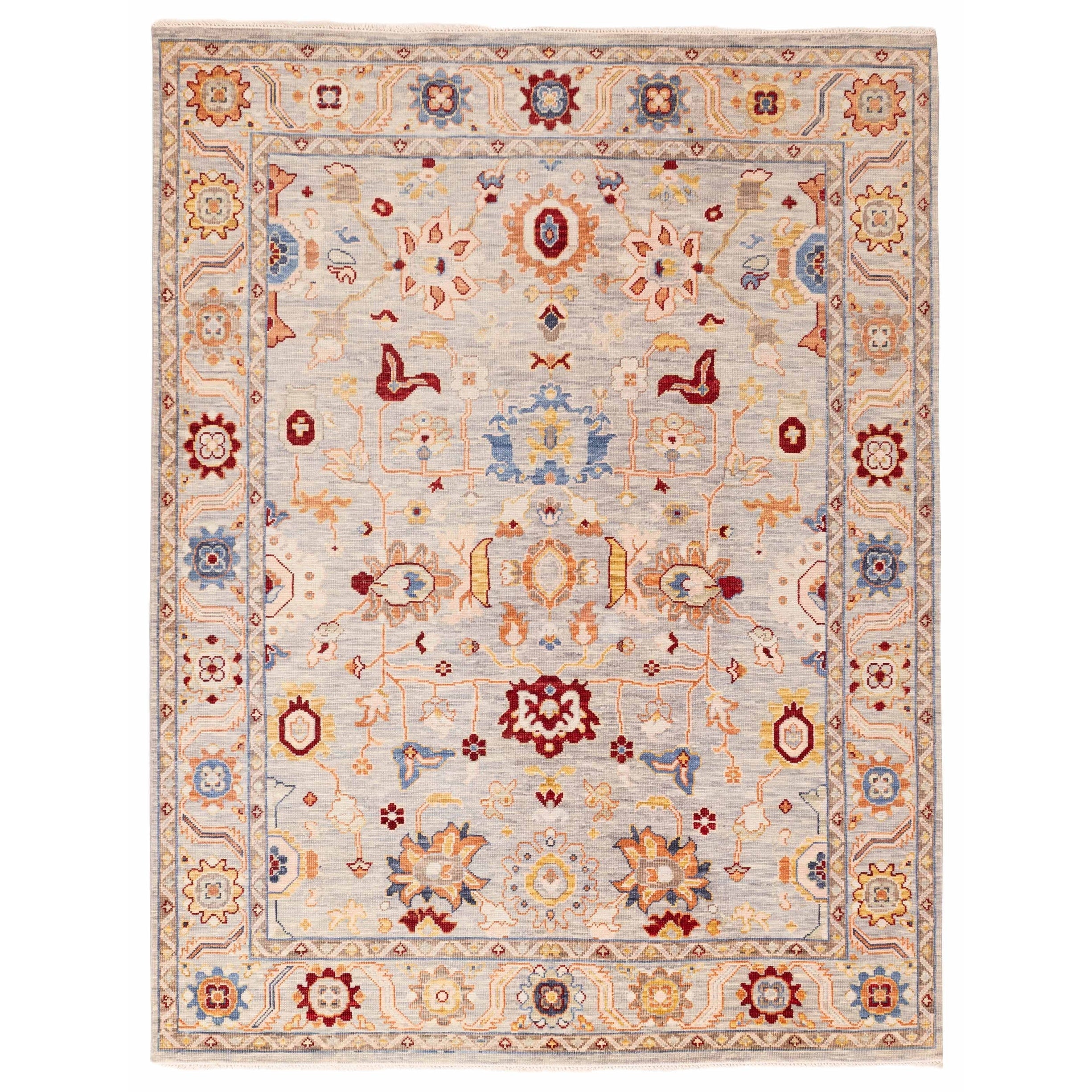 Ecarpetgallery Hand Knotted Modern Oushak Light Blue Wool Rug 711 X 103