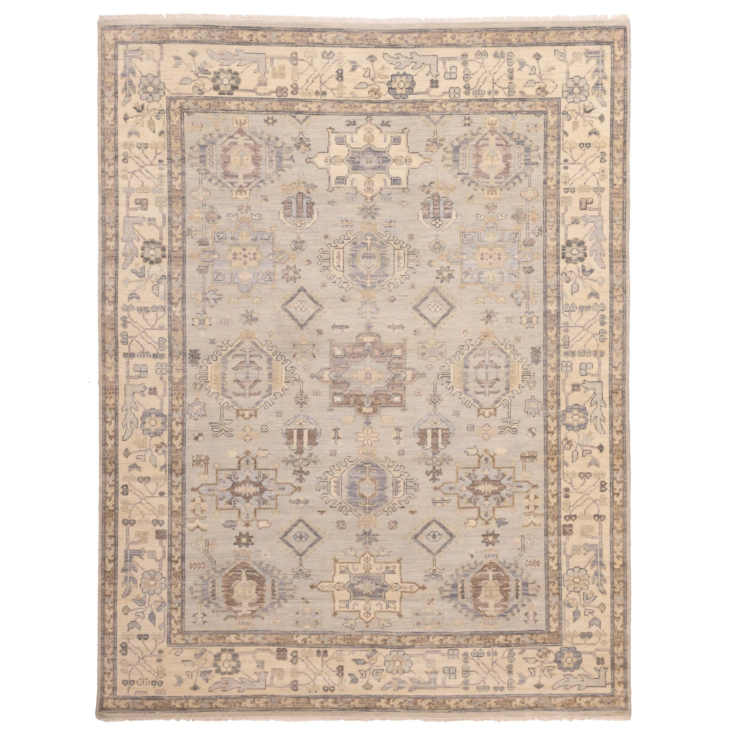 Ecarpetgallery Hand Knotted Modern Oushak Light Blue Light Grey Wool Rug 91 X 1110