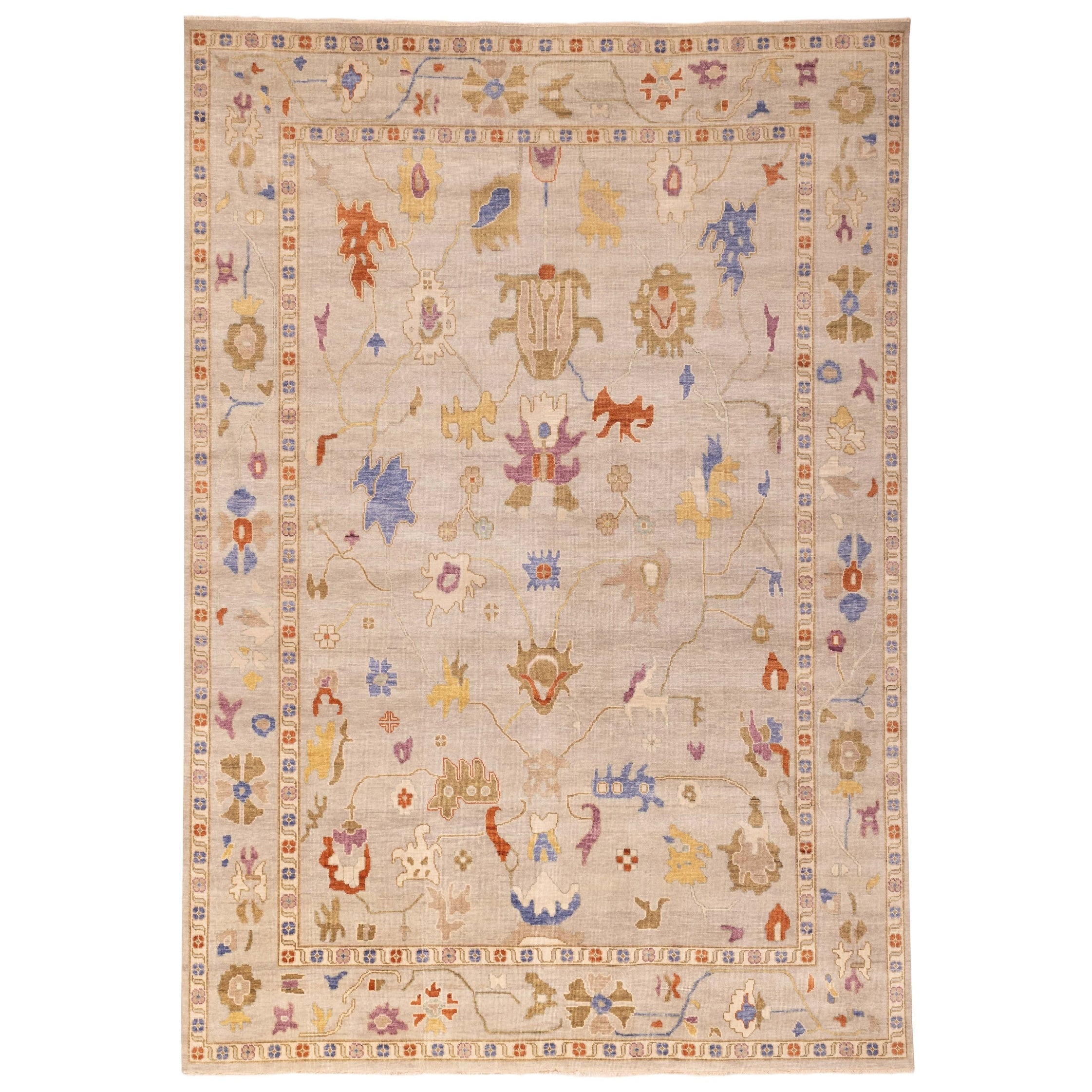 Ecarpetgallery Hand Knotted Modern Oushak Light Grey Wool Rug 910 X 1310