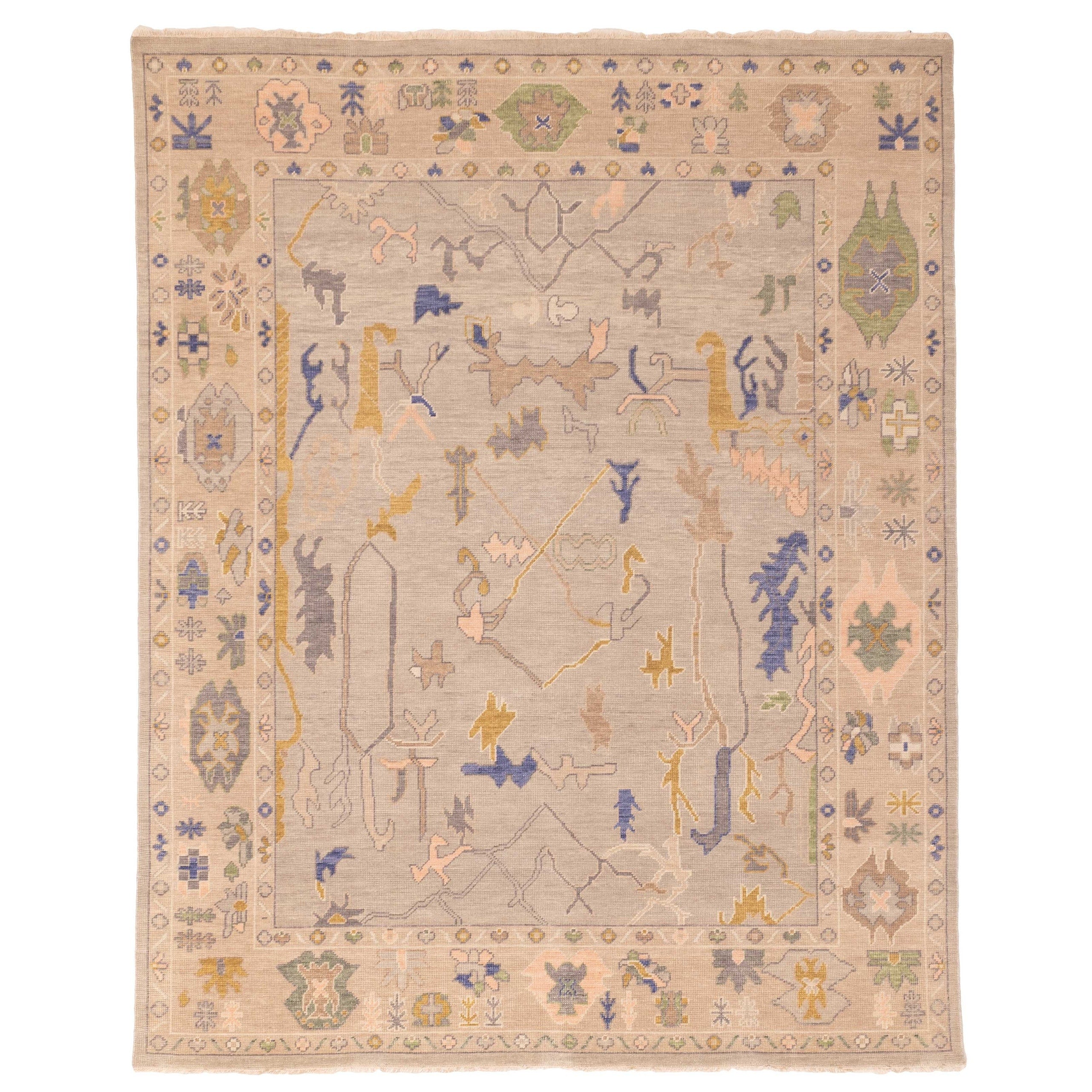 Ecarpetgallery Hand Knotted Modern Oushak Light Grey Wool Rug 711 X 99