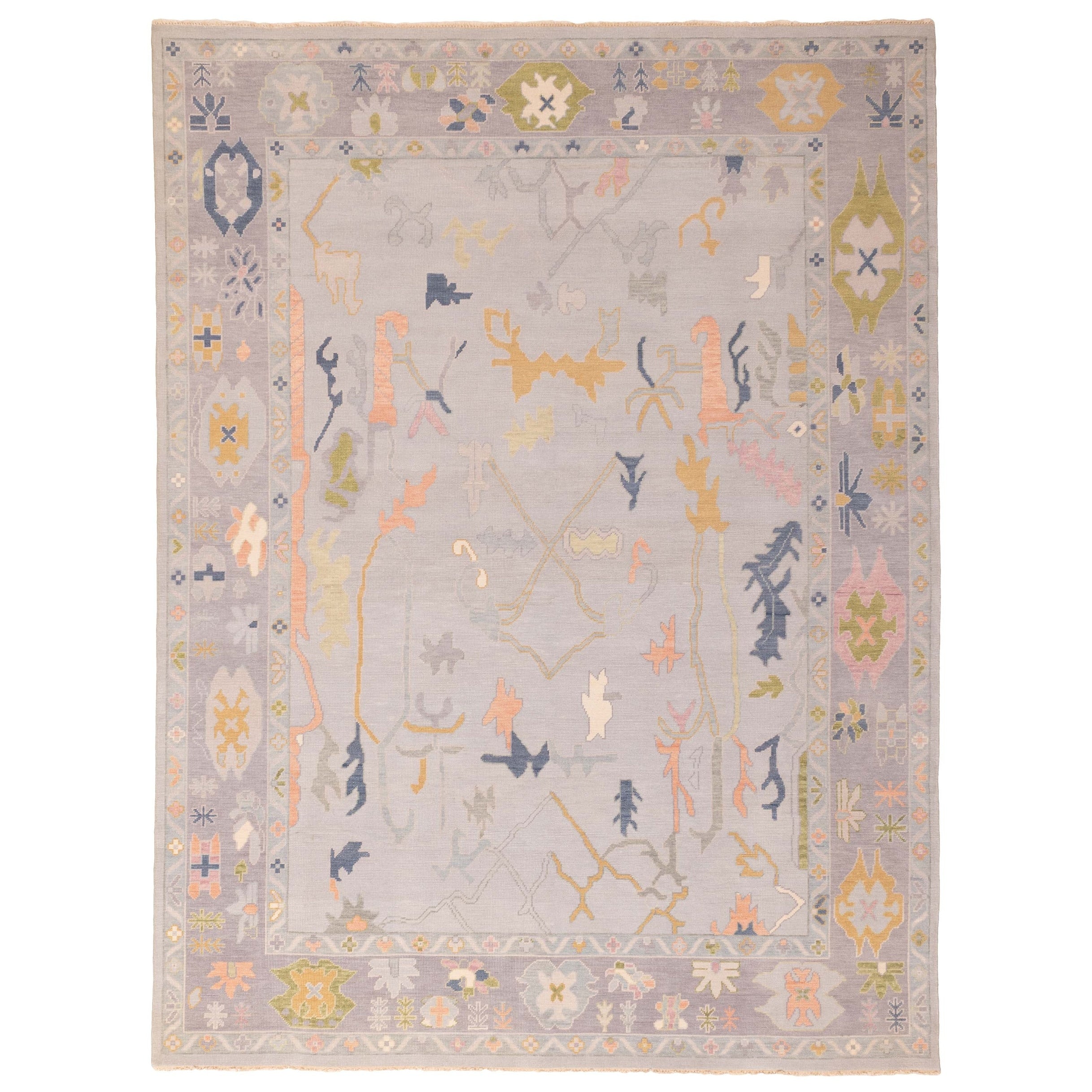 Ecarpetgallery Hand Knotted Modern Oushak Light Grey Wool Rug 90 X 119