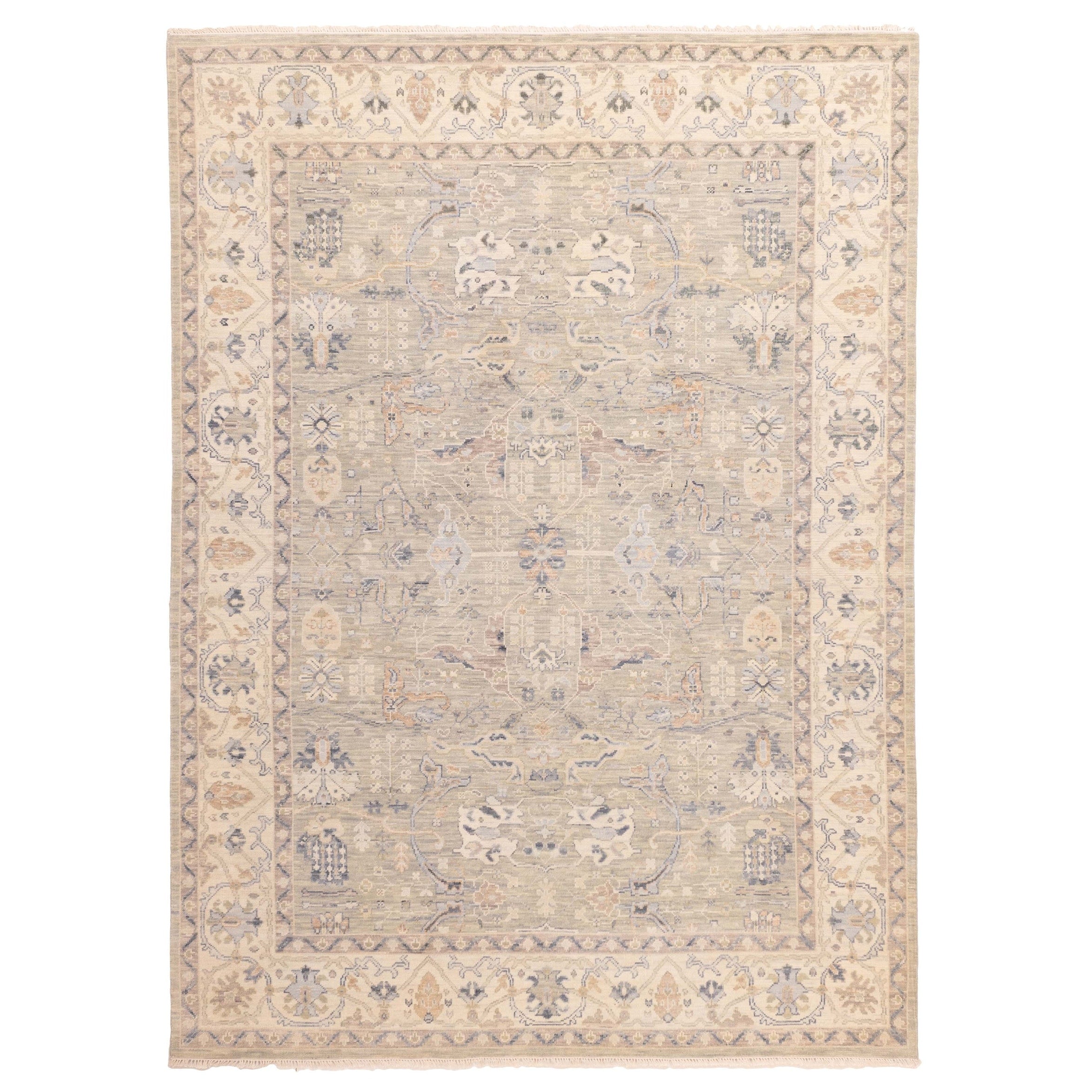 Ecarpetgallery Hand Knotted Modern Oushak Sage Wool Rug 90 X 120