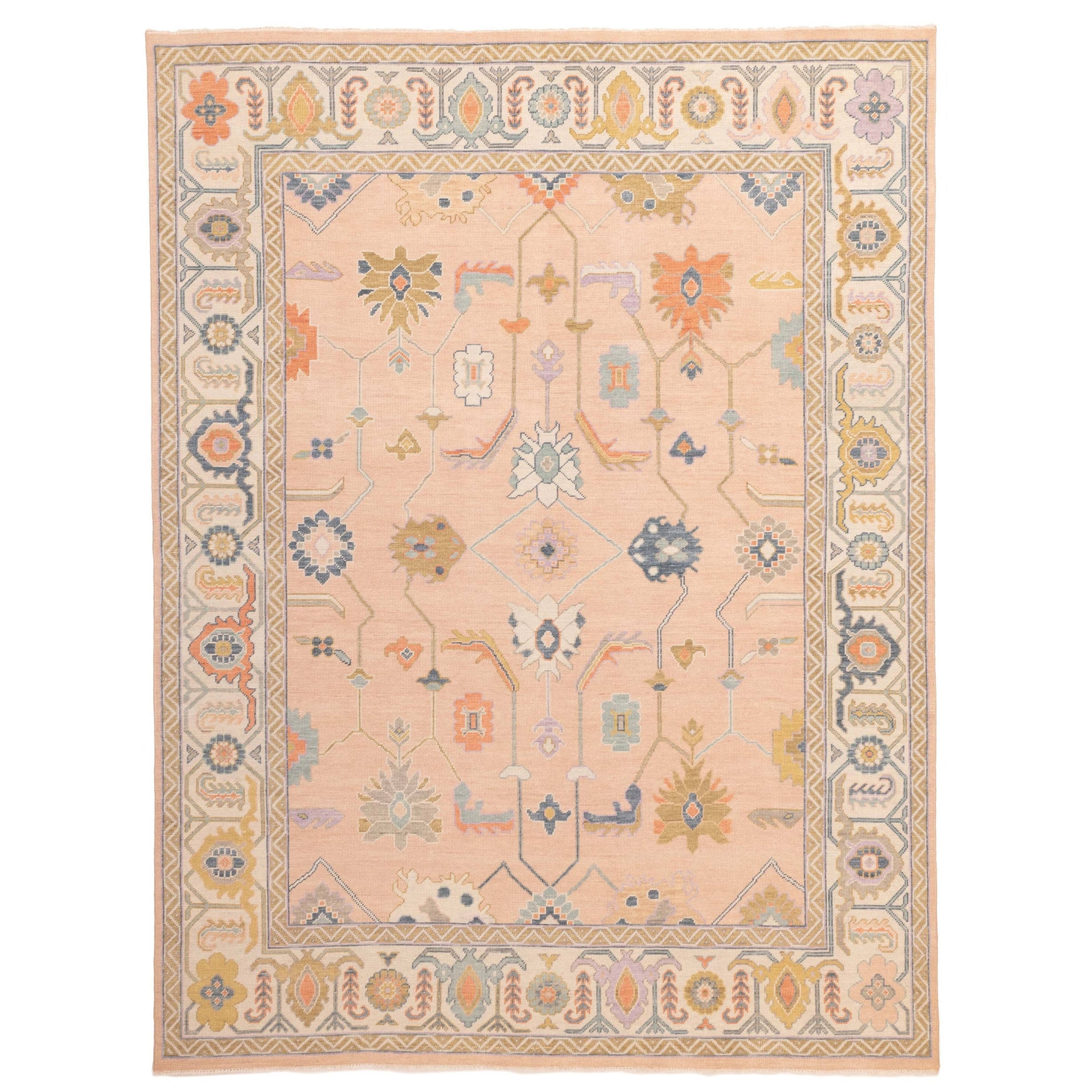 Ecarpetgallery Hand Knotted Modern Oushak Salmon Wool Rug 811 X 119
