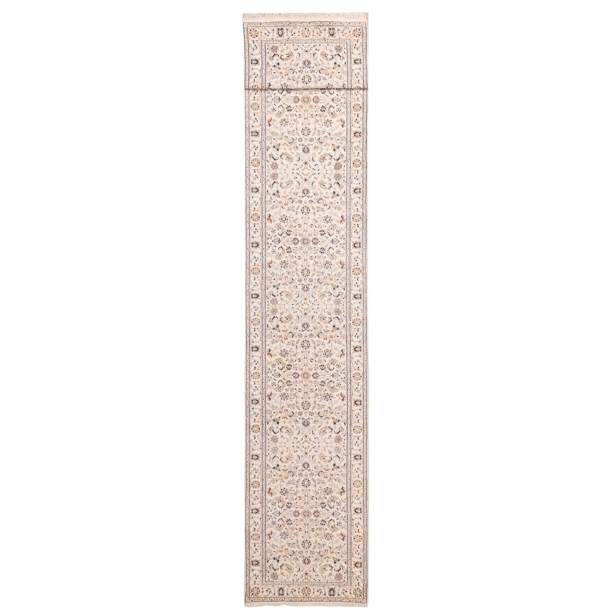Ecarpetgallery Hand Knotted Nain Cream Silk Wool Rug 28 X 163