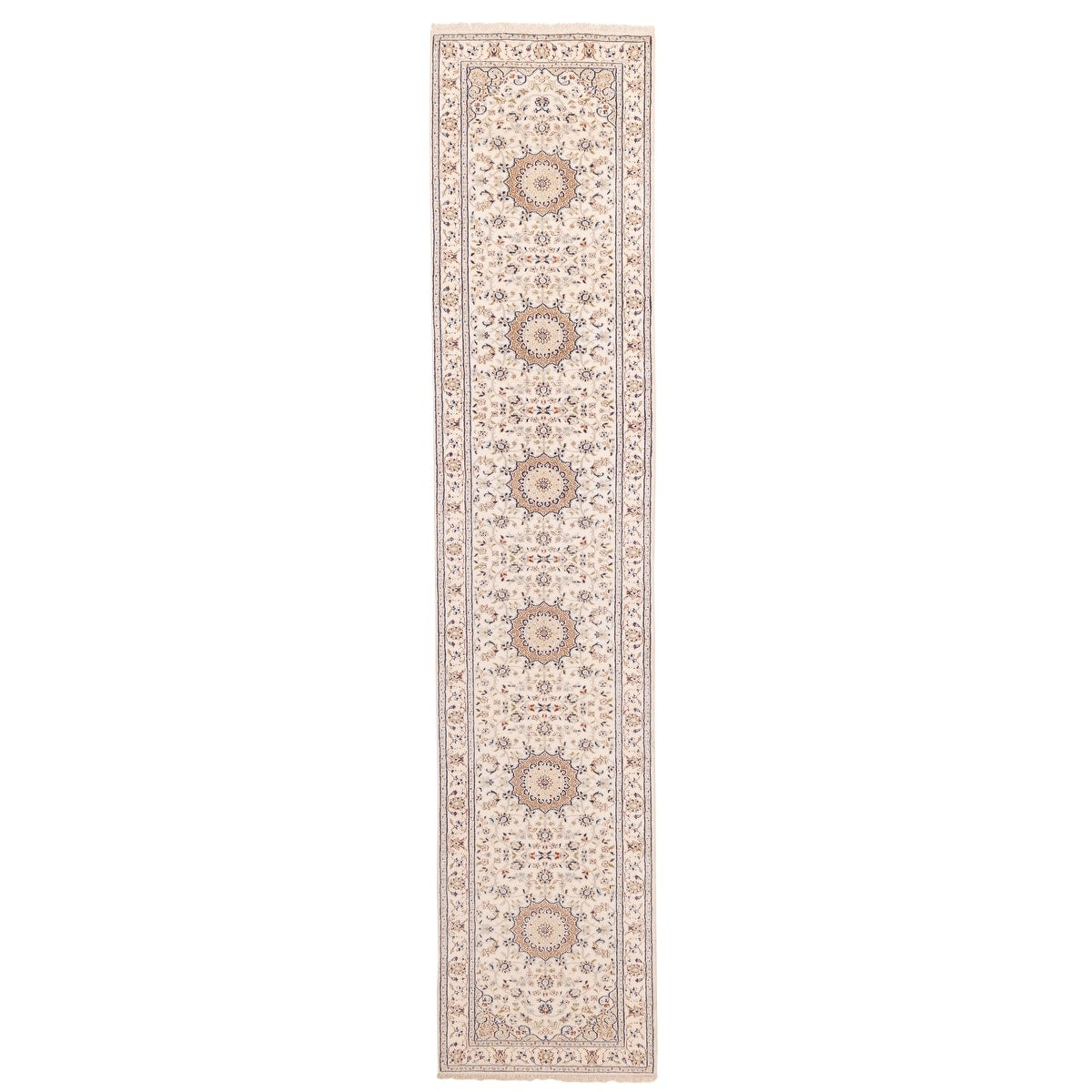 Ecarpetgallery Hand Knotted Nain Cream Silk Wool Rug 29 X 143