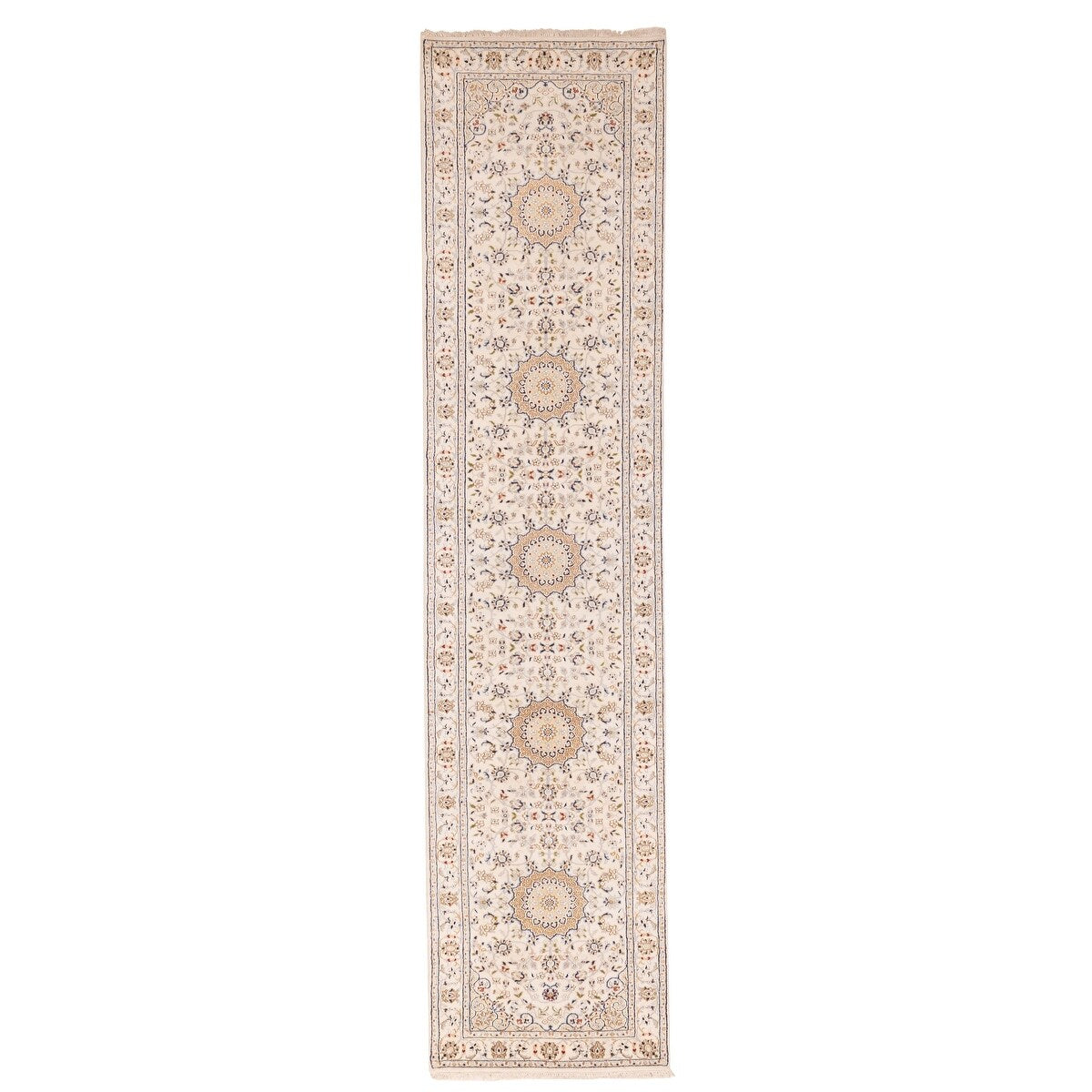 Ecarpetgallery Hand Knotted Nain Cream Silk Wool Rug 28 X 122