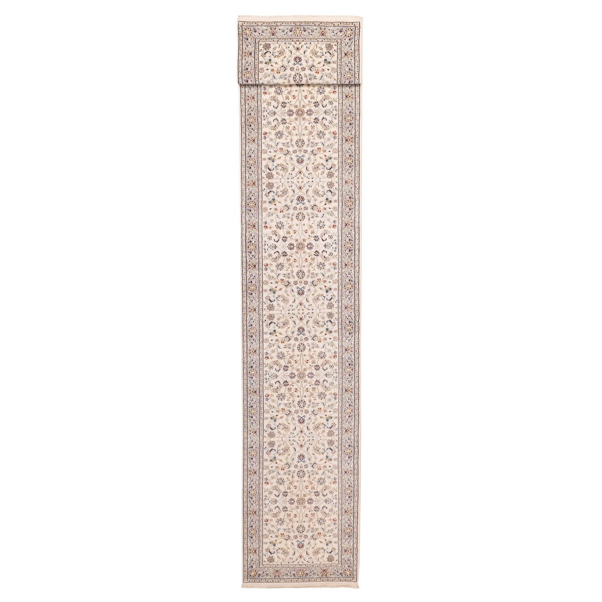 Ecarpetgallery Hand Knotted Nain Cream Silk Wool Rug 29 X 163