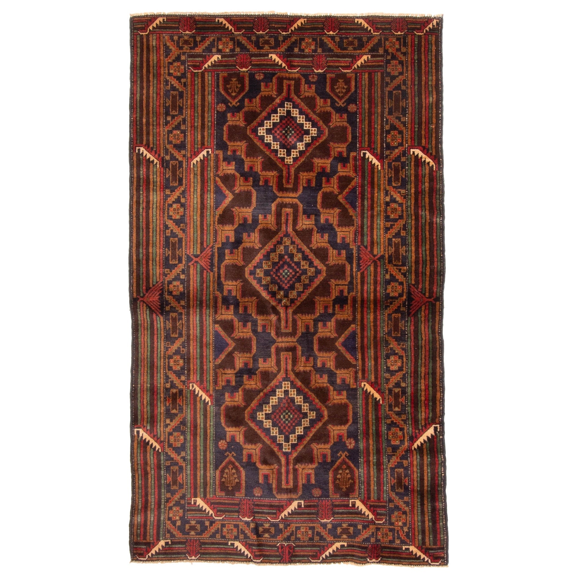 Ecarpetgallery Hand Knotted Rizbaft Dark Brown Wool Rug 36 X 64